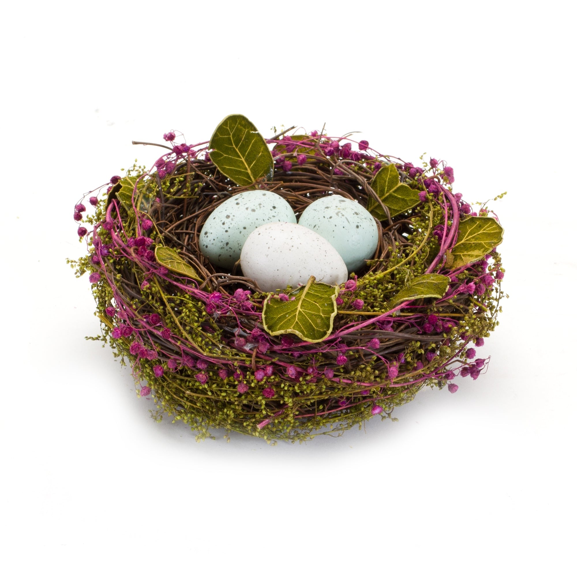 Natural twig nest with speckled egg accent (set of 4)