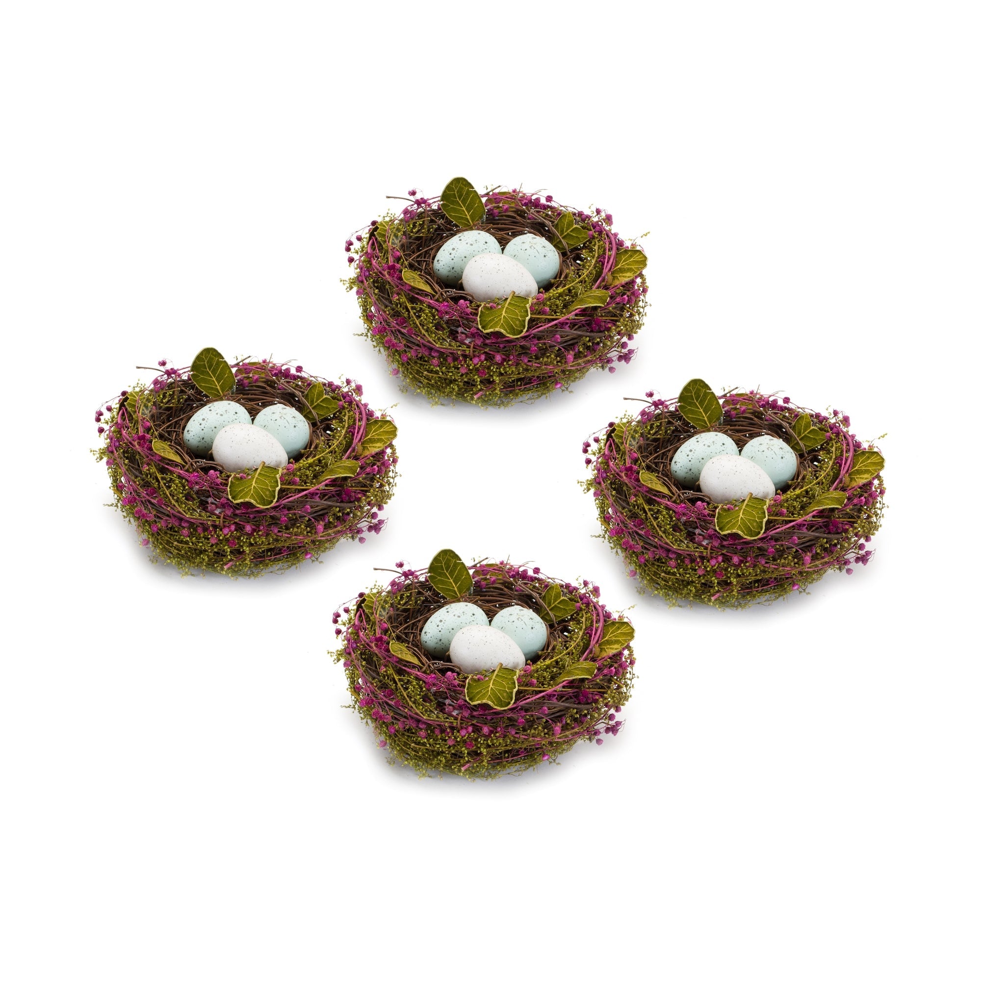 Natural-twig-nest-with-speckled-egg-accent-(set-of-4)-Easter-Decor