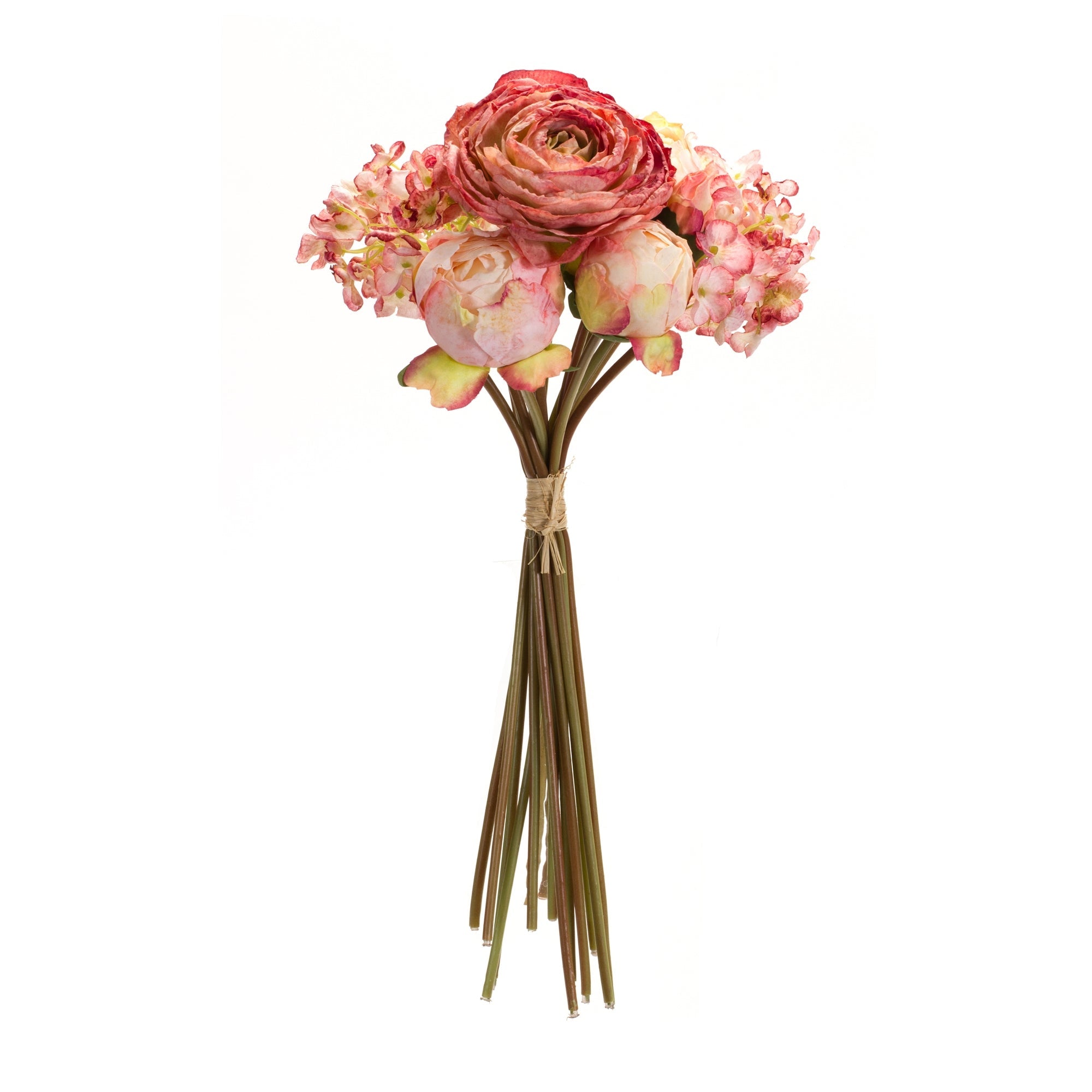 Coral Pink Peony and Hydrangea Flower Bouquet (Set of 6)