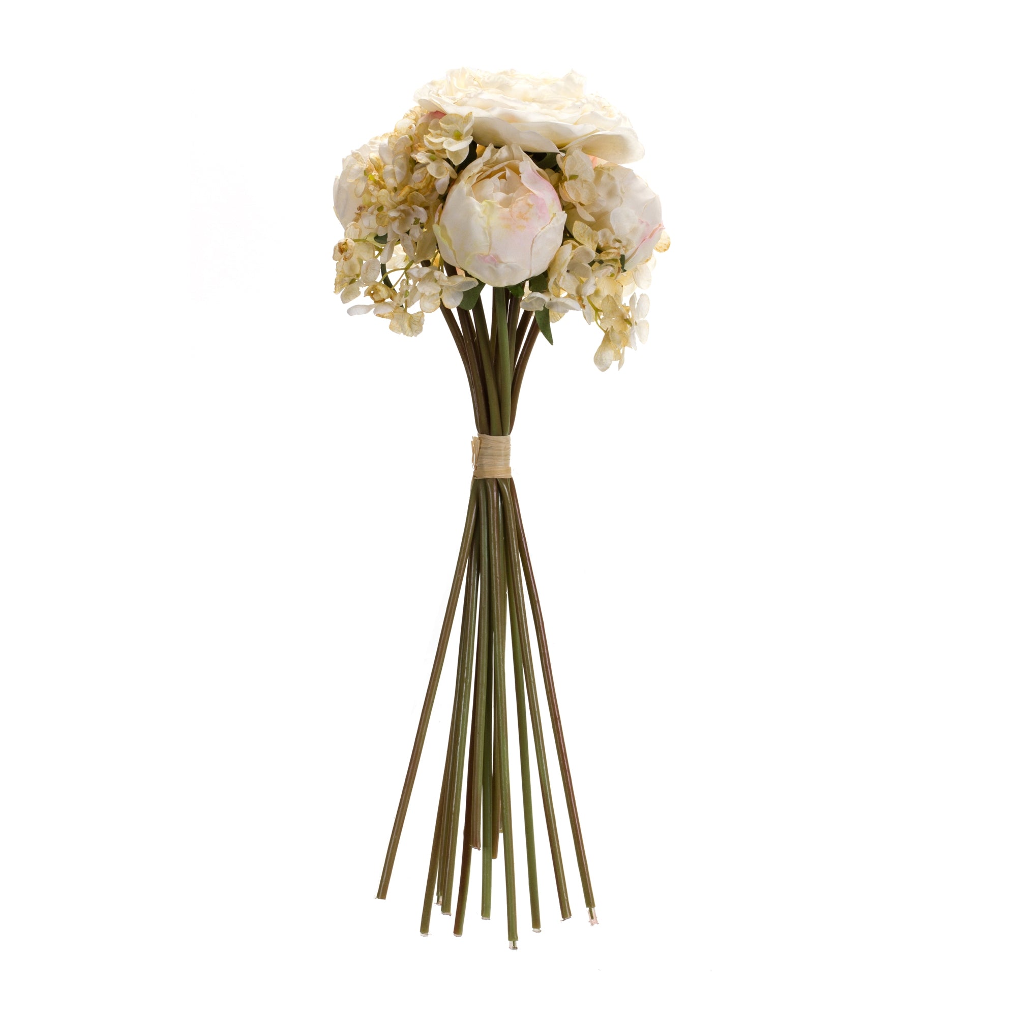 Ivory White Peony and Hydrangea Flower Bouquet (Set of 6)