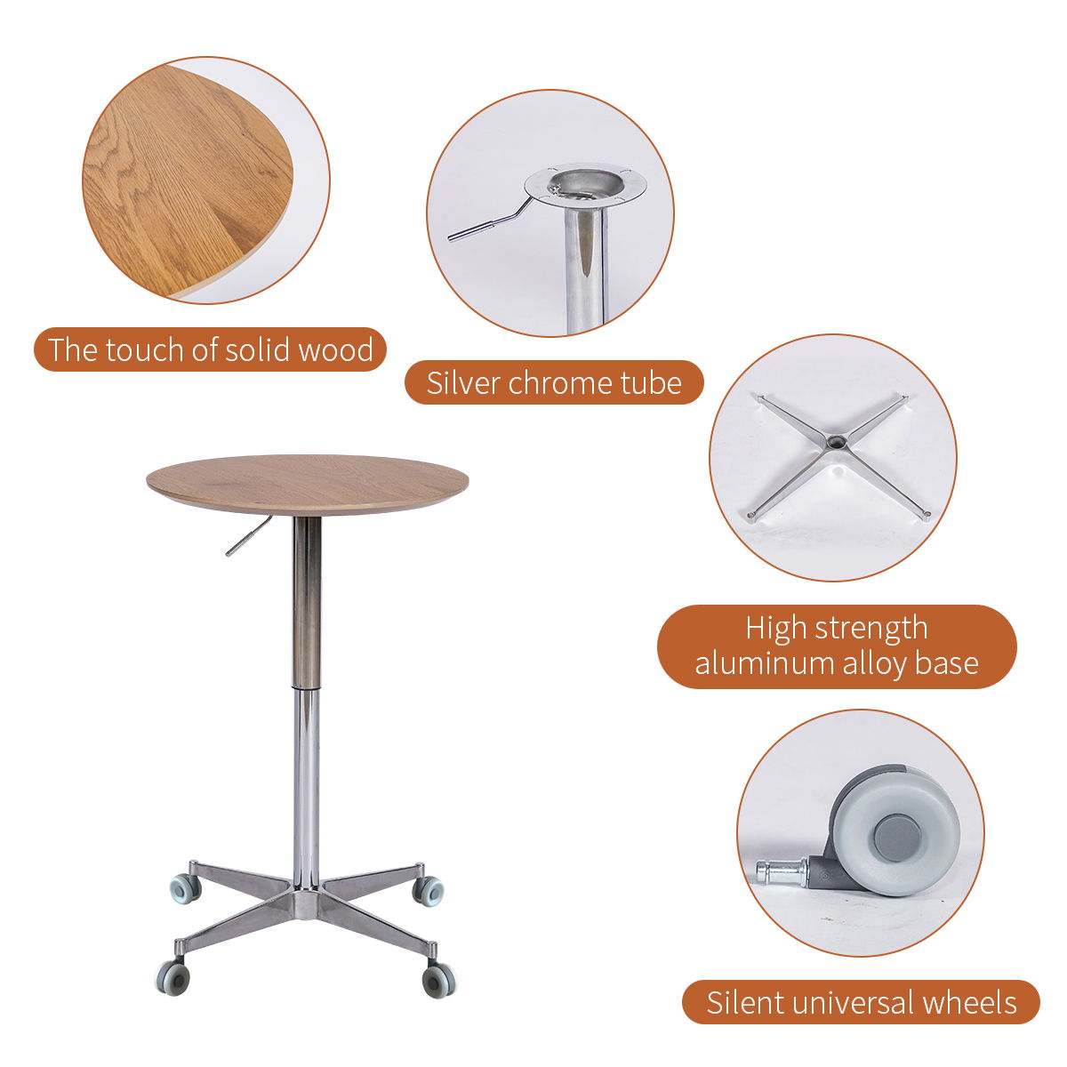 Movable, Adjustable 360 Swivel, Counter Bar Height Table