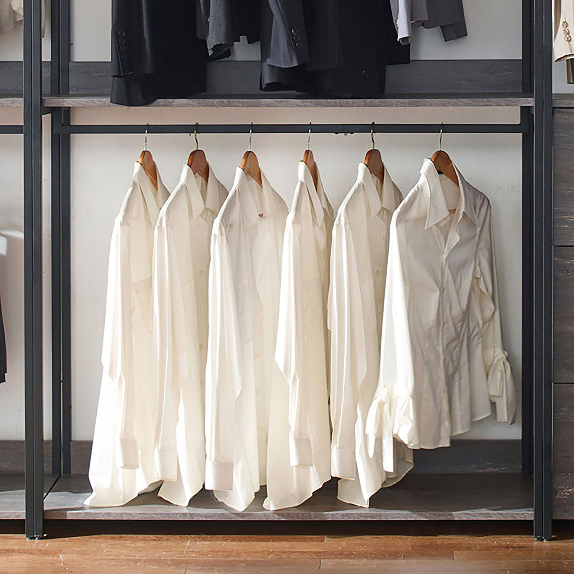 Monica - Wood Walk In Closet System With Spacious Drawer In Wood And Metal Frame - Gray