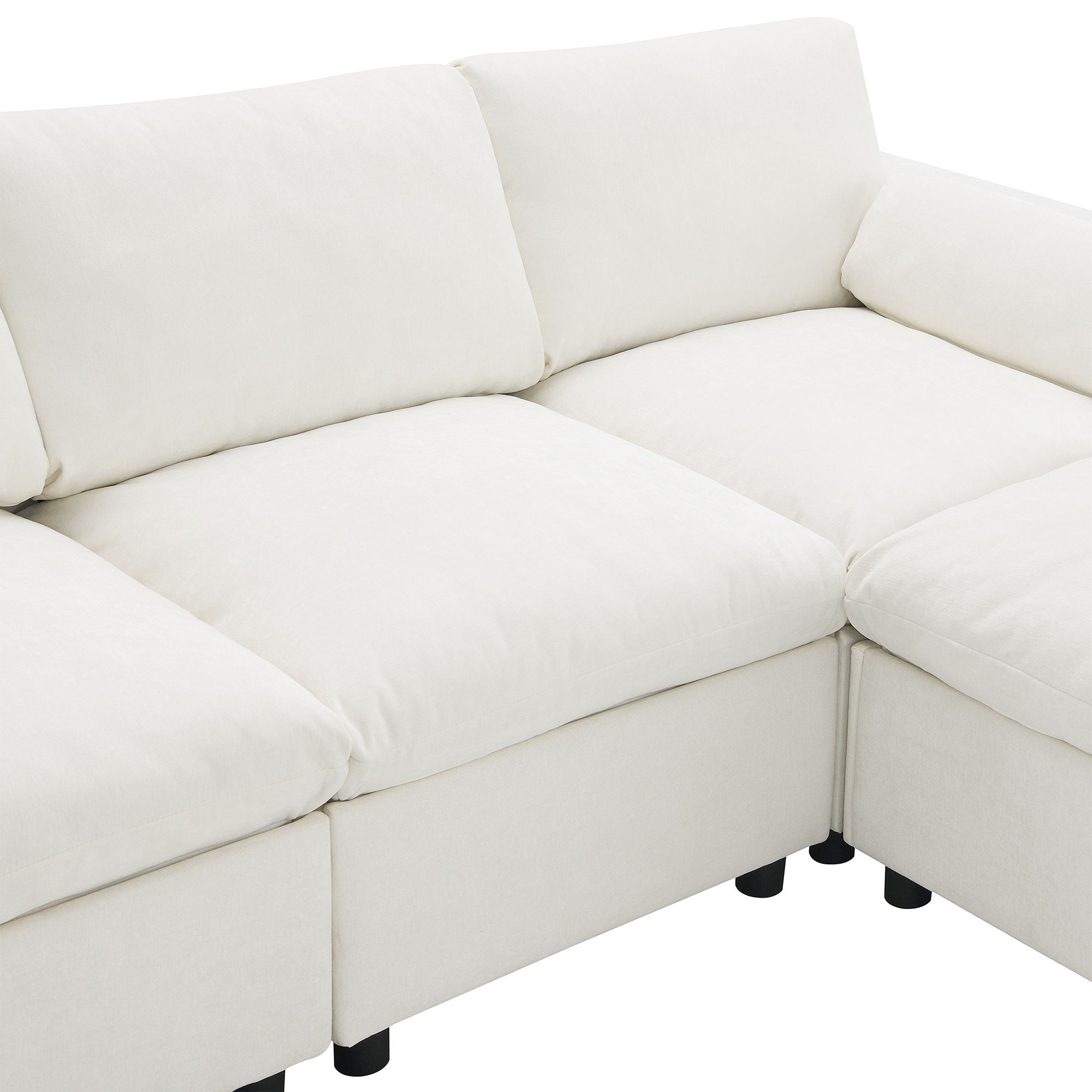 Modular Sectional With Storage Pockets, 5 Seat U Shaped Couch Set With Pillows, Free Combination Modern Cloud Sofa With 2 Movable Ottoman