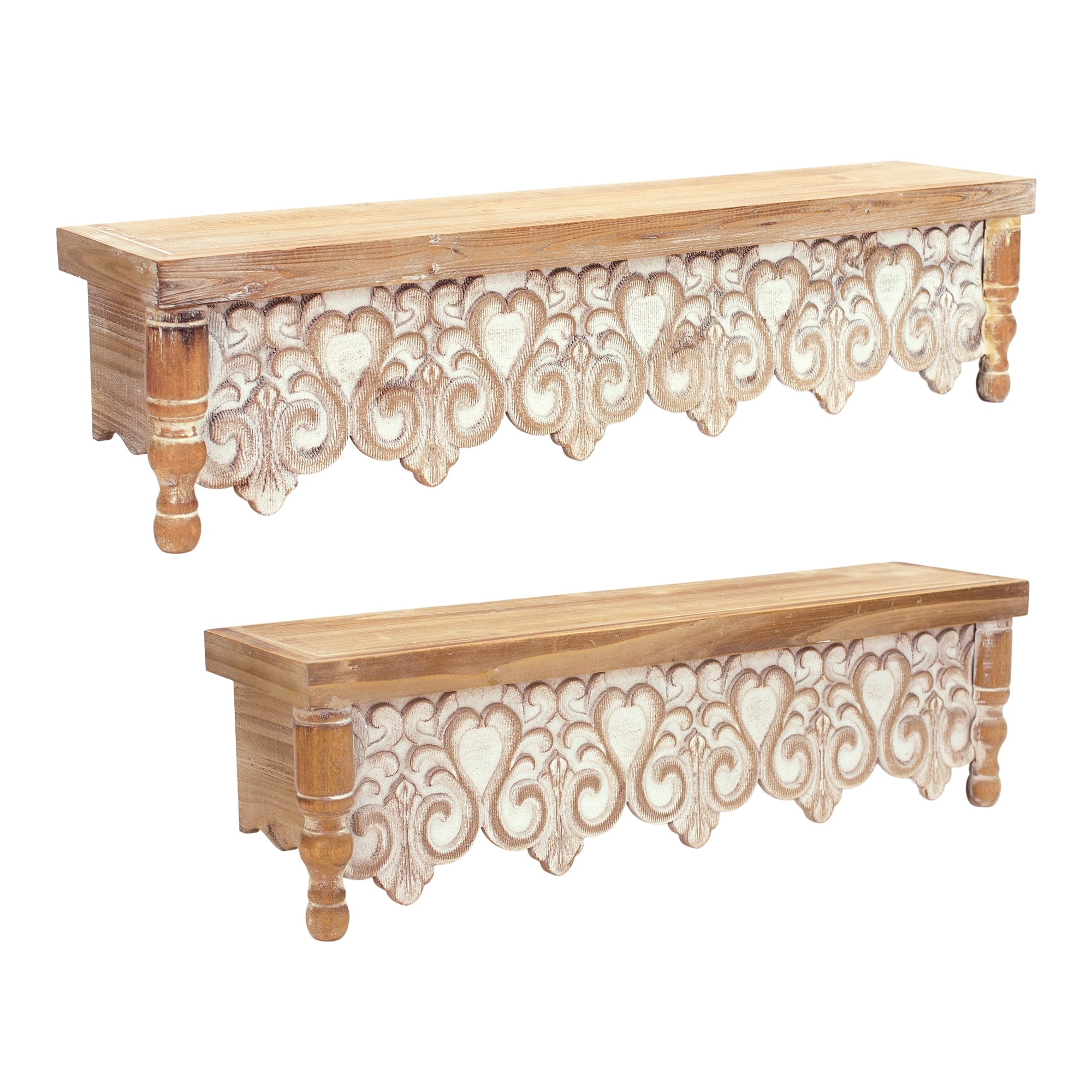 Ornamental-Wall-Shelf-with-White-Washed-Wood-(Set-of-2)-Wall-Shelves-&-Ledges
