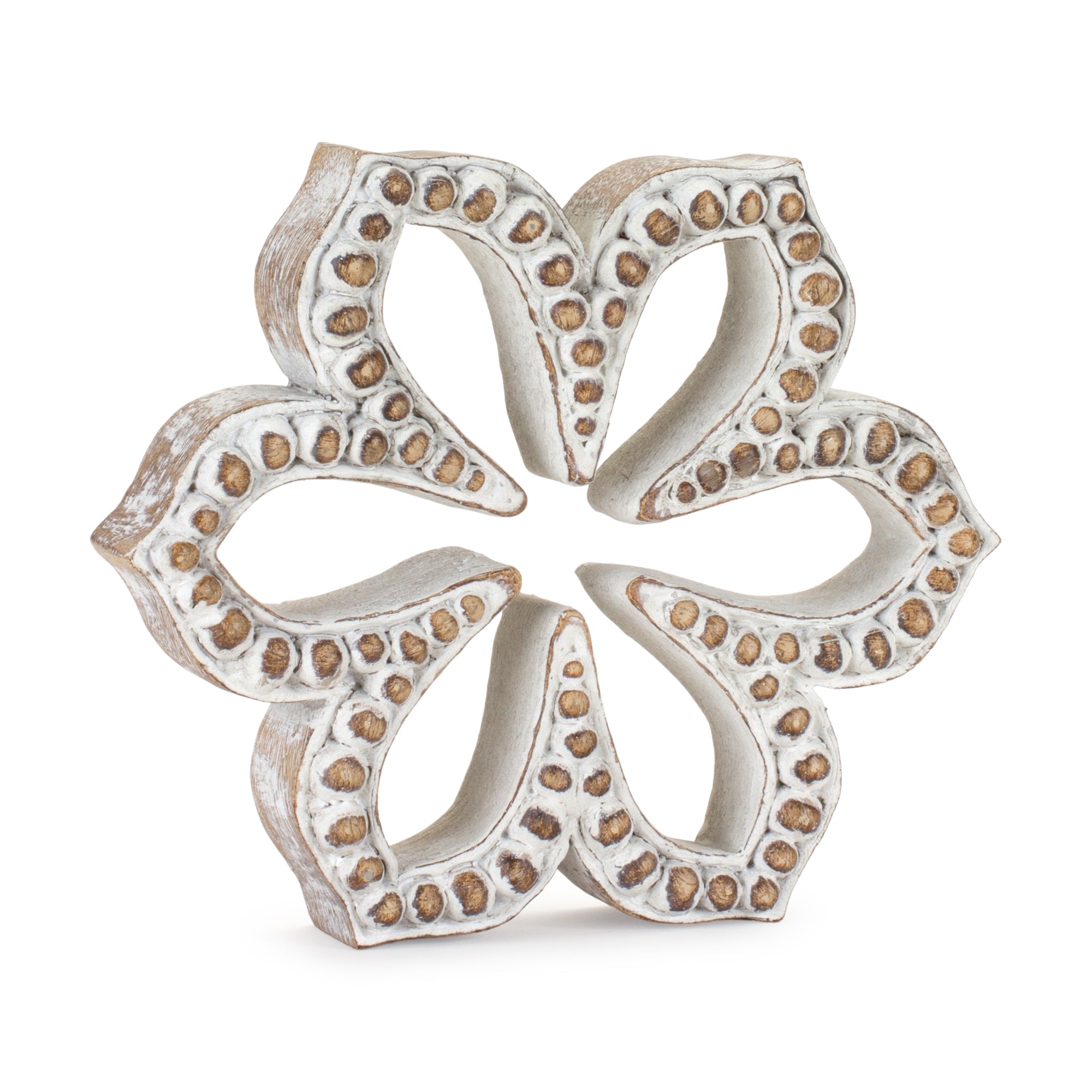 Stone Beaded Flower Shelf Sitter with White Washed Finish (Set of 3)