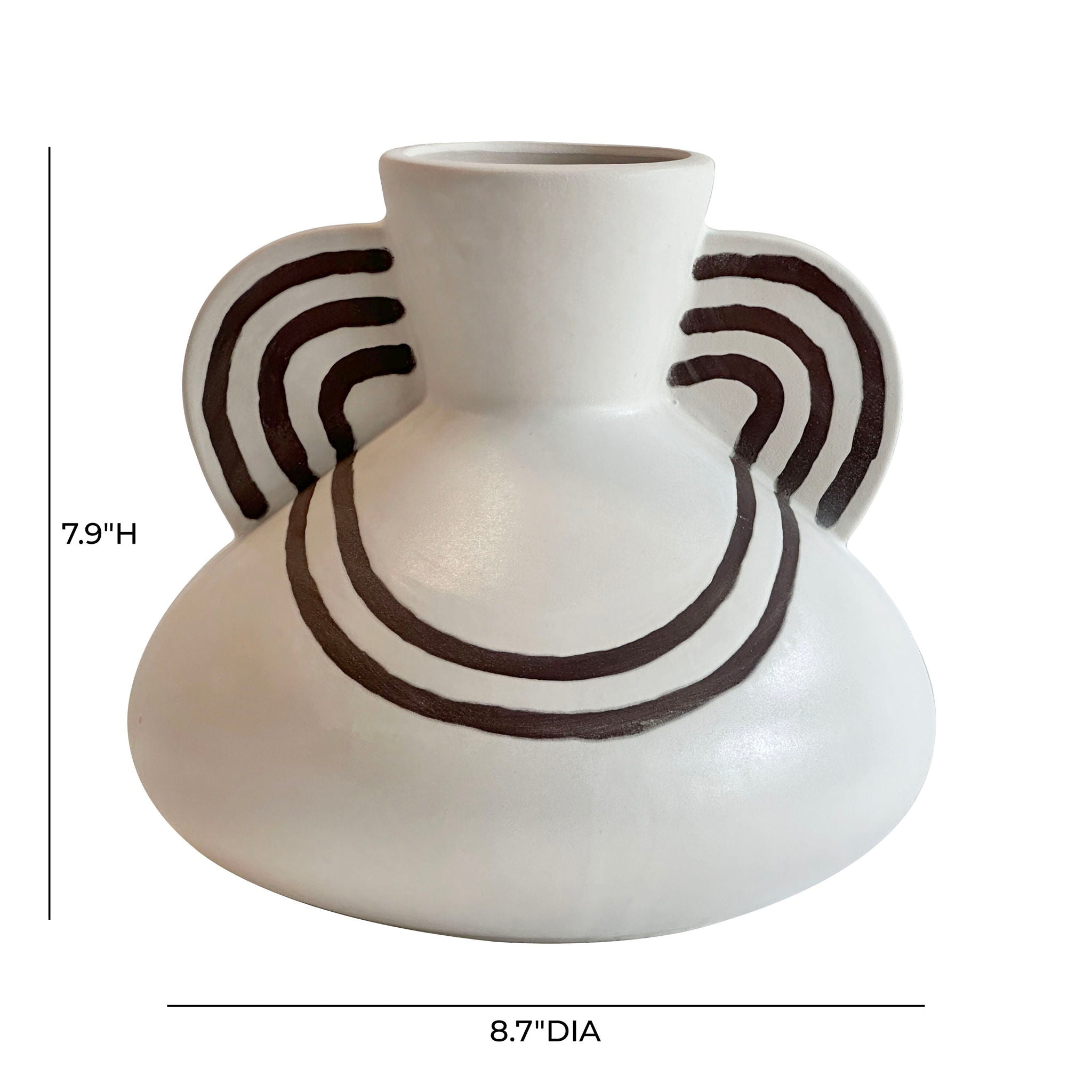 Earthenware - Line Art Wide-Bodied Vase - Cream