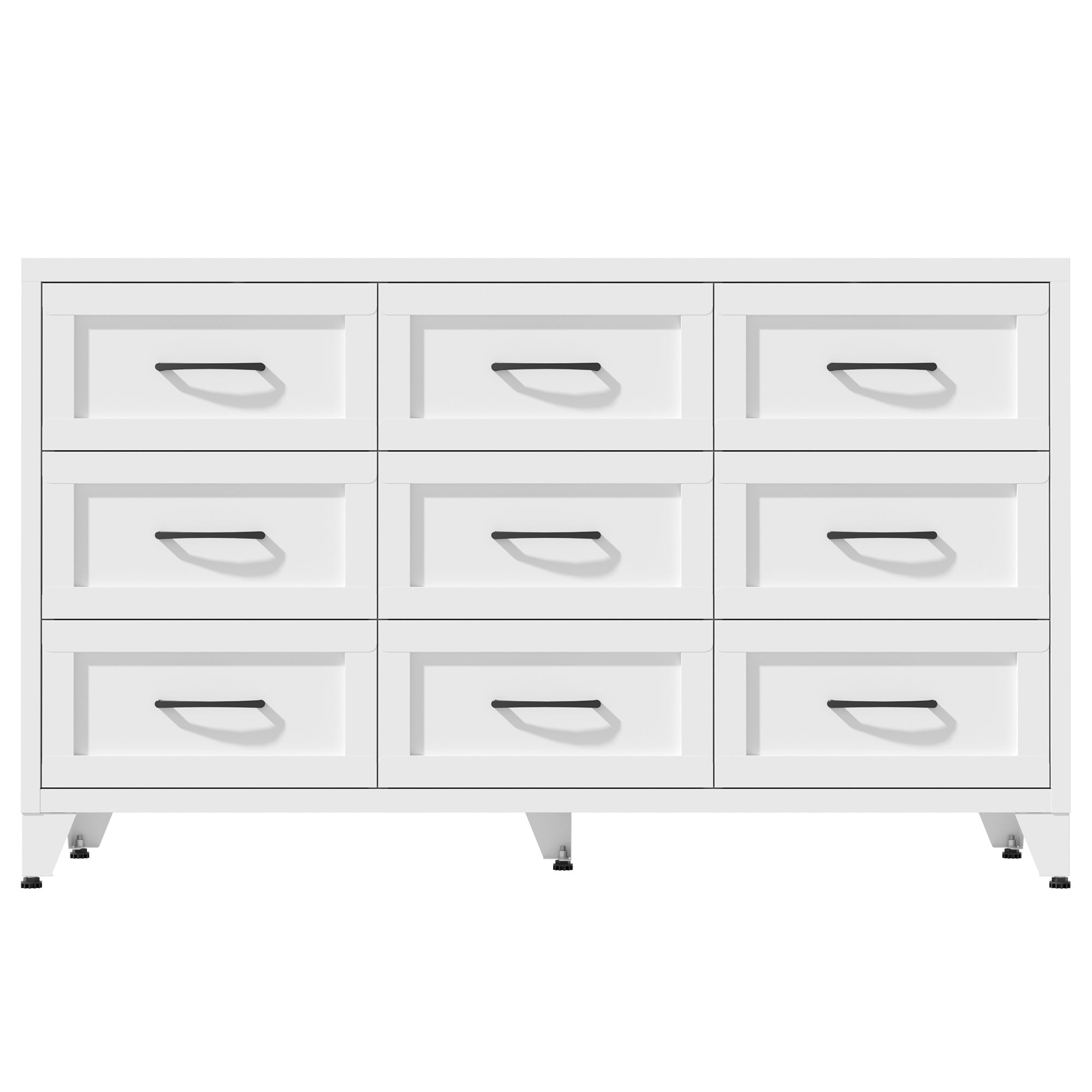 9 Drawer Dresser for Bedroom, Metal Profile Chest of Drawers, White Bedroom Dresser with Storage Drawers for Closet, Hallway, Entryway, Steel Furniture with Quiet-Glide Rails, Easy-Clean & Scratch