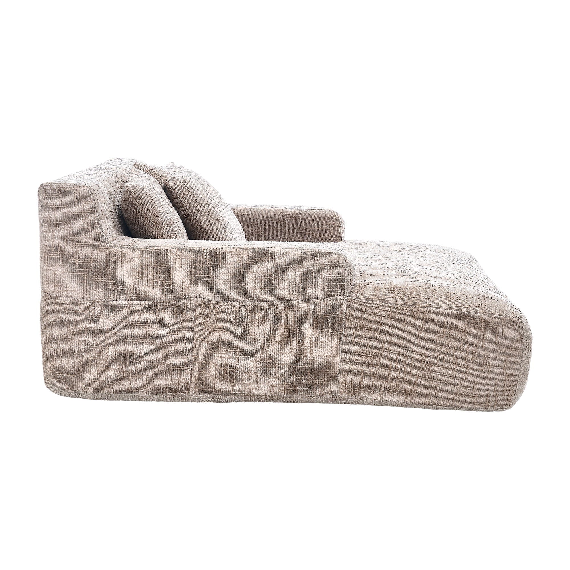 Chenille Interior Lazy Sofa Chaise Longue Armchair With 3 Pillows And Armrests