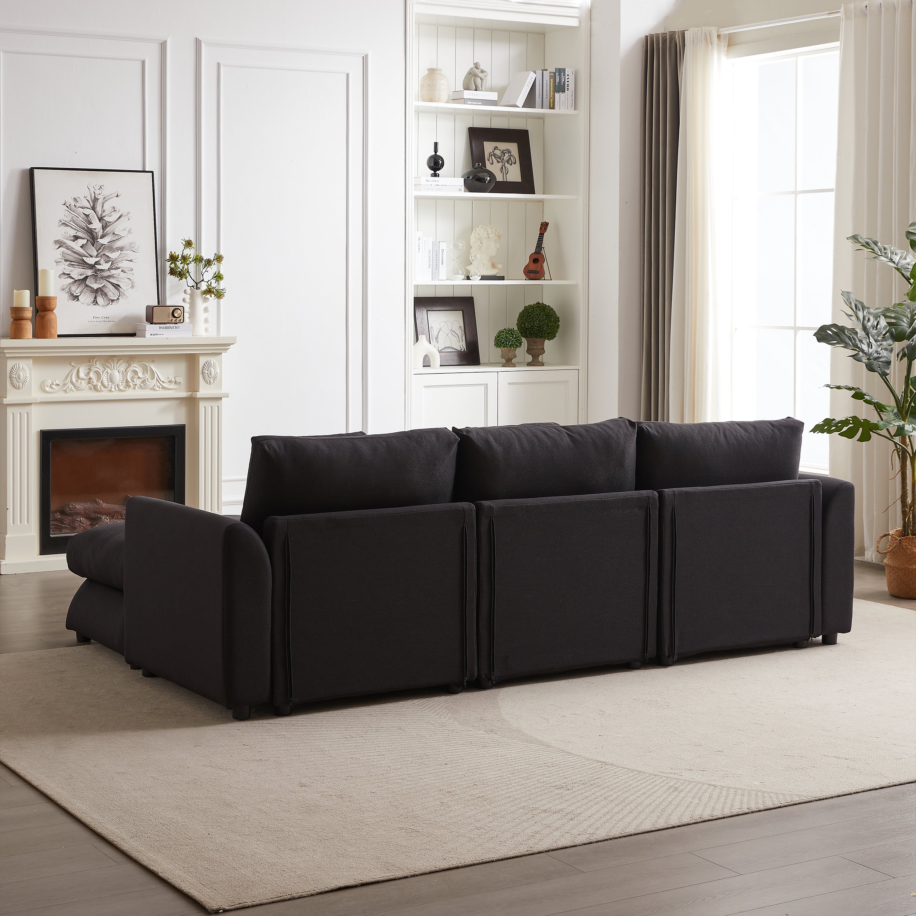 102.2 Inch Combination Sofa Modular Sofa with Ottoman Black
