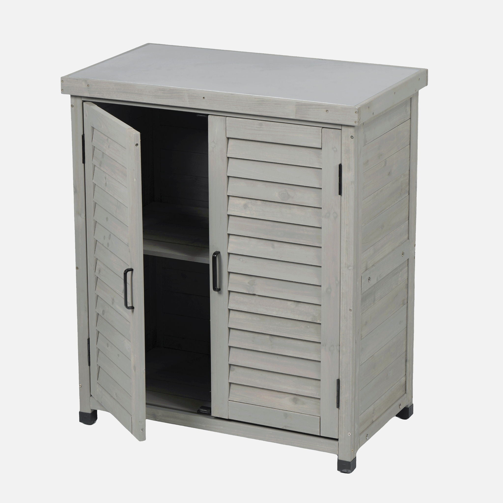 Potting Bench With Storage Cabinet And Metal Table Top For Outdoor - Best Buy Furniture
