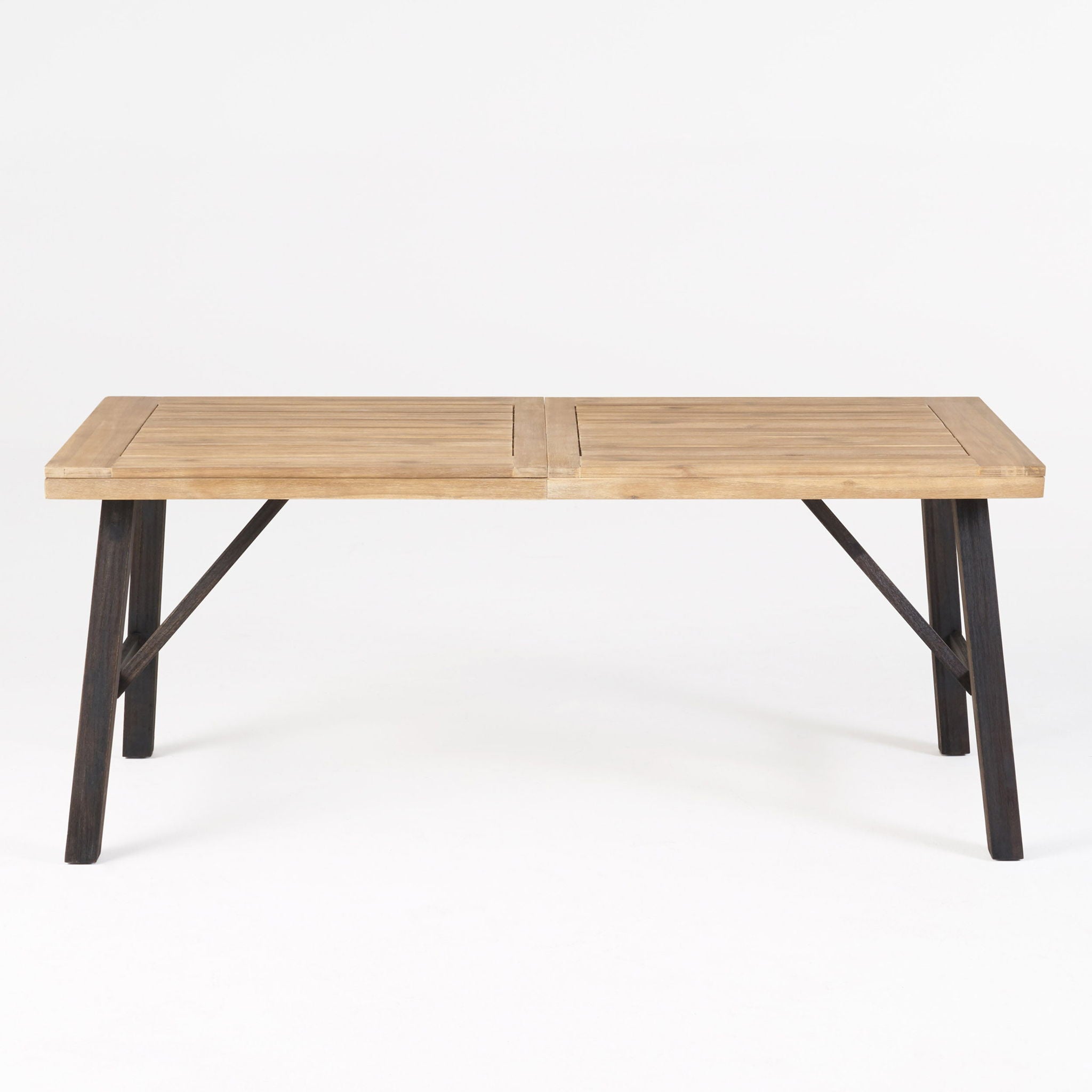 Outdoor Weather Resistant Dining Table With Slat Panel Design - Natural / Gray