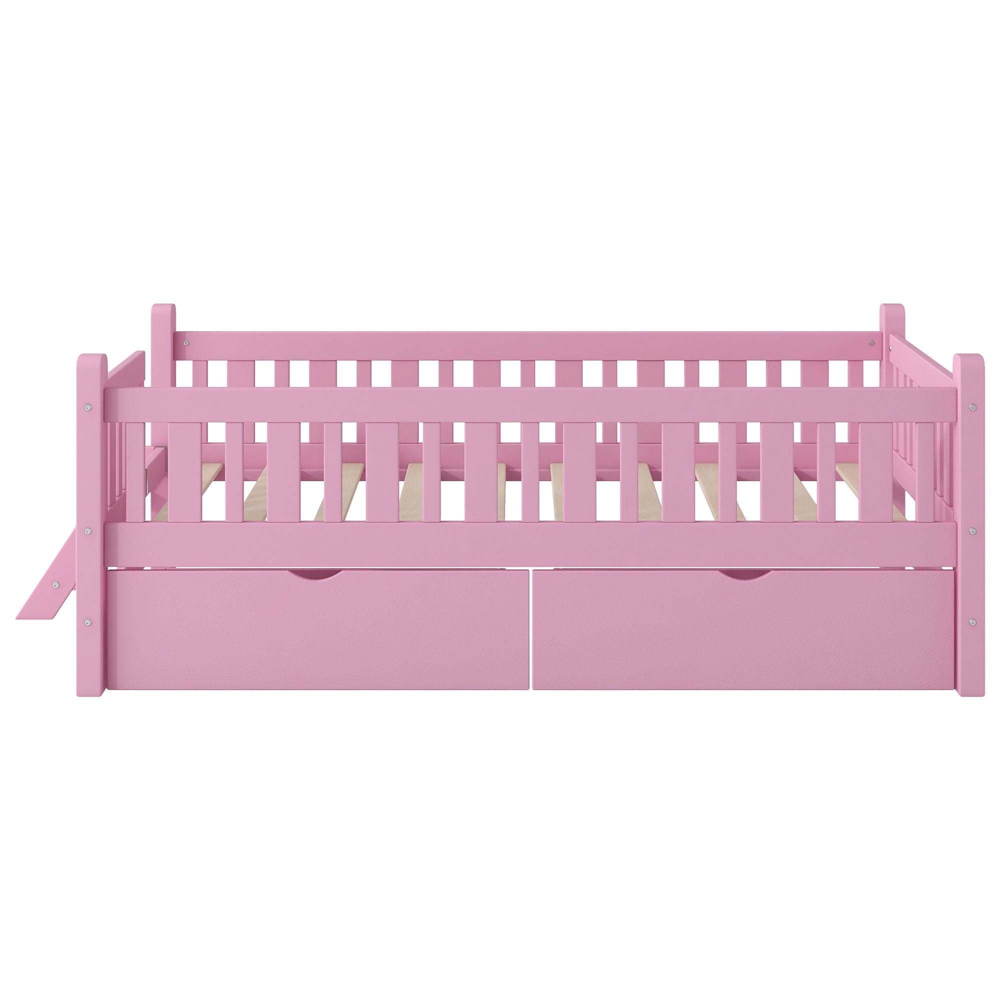 Platform Bed With Guardrail And 2 Drawers