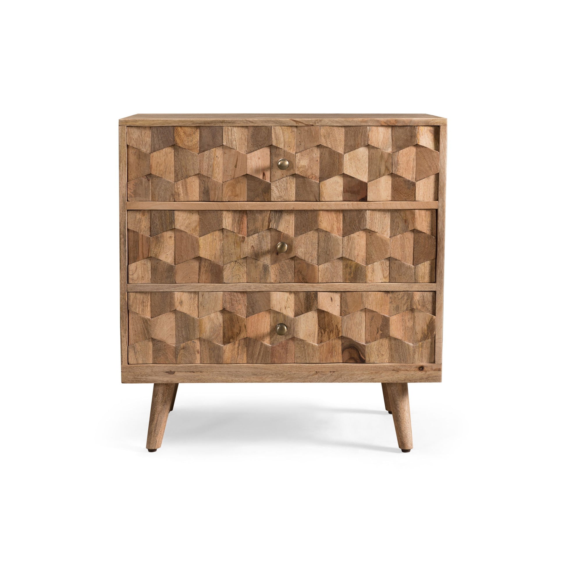 Mid Century Modern Mango Wood 3 Drawer Chest With 3D Tile Weave Design - Natural - Best Buy Furniture