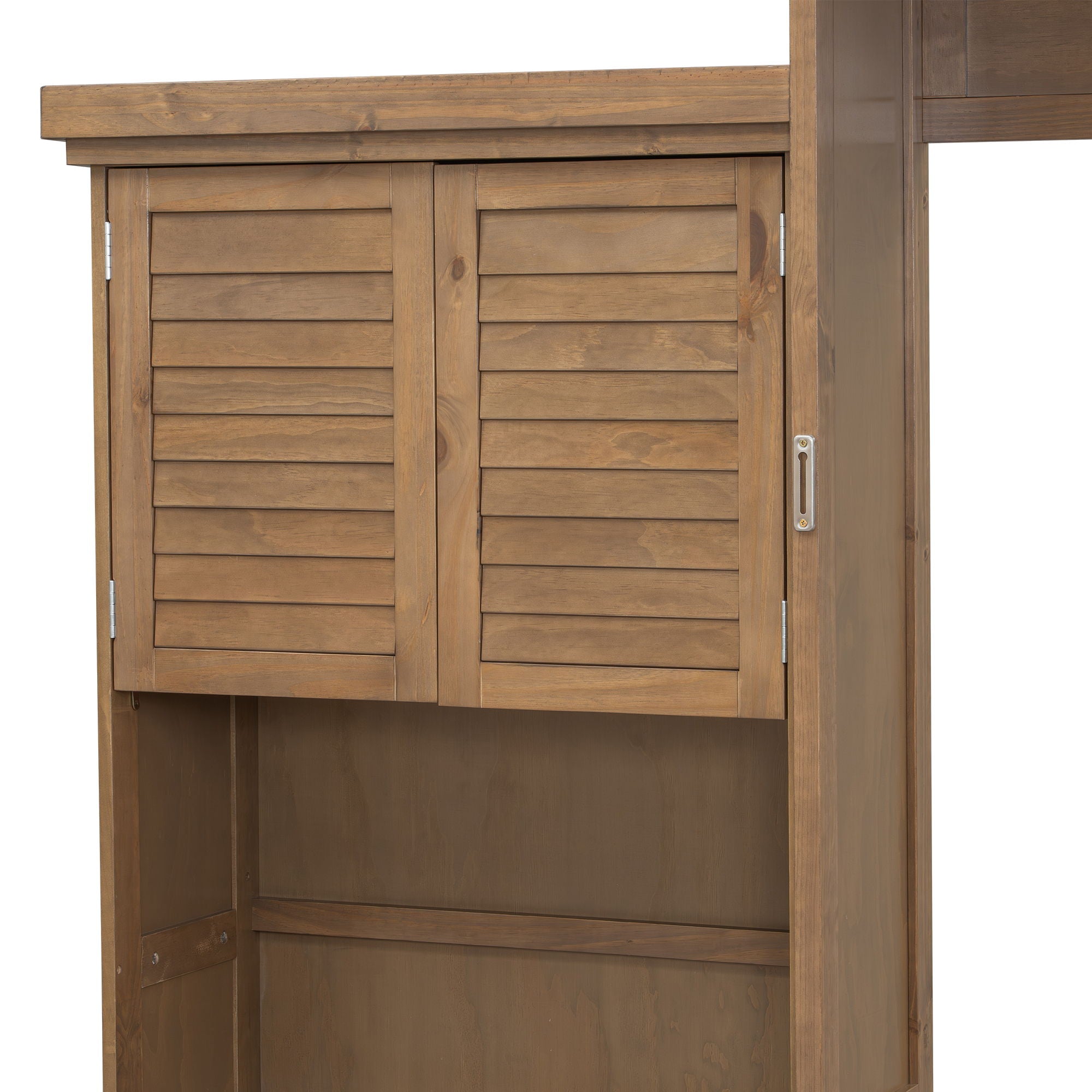 Queen Size Murphy Bed With Louvered Design And Multiple Storage Shelves - Wood