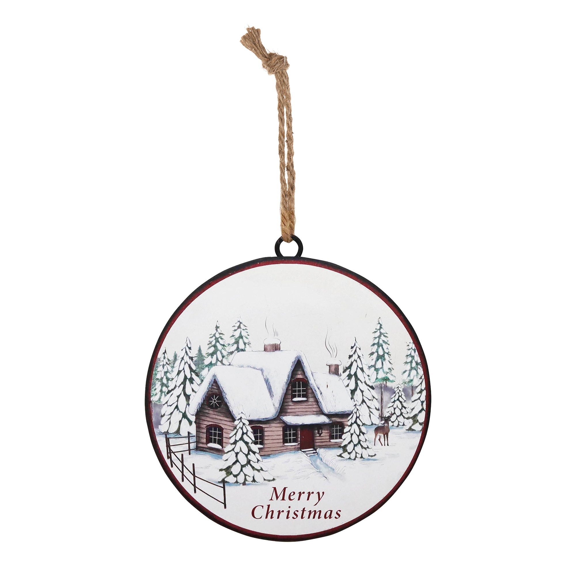 Woodland-Winter-Cabin-Disc-Ornament-(Set-of-12)-Christmas-Ornaments