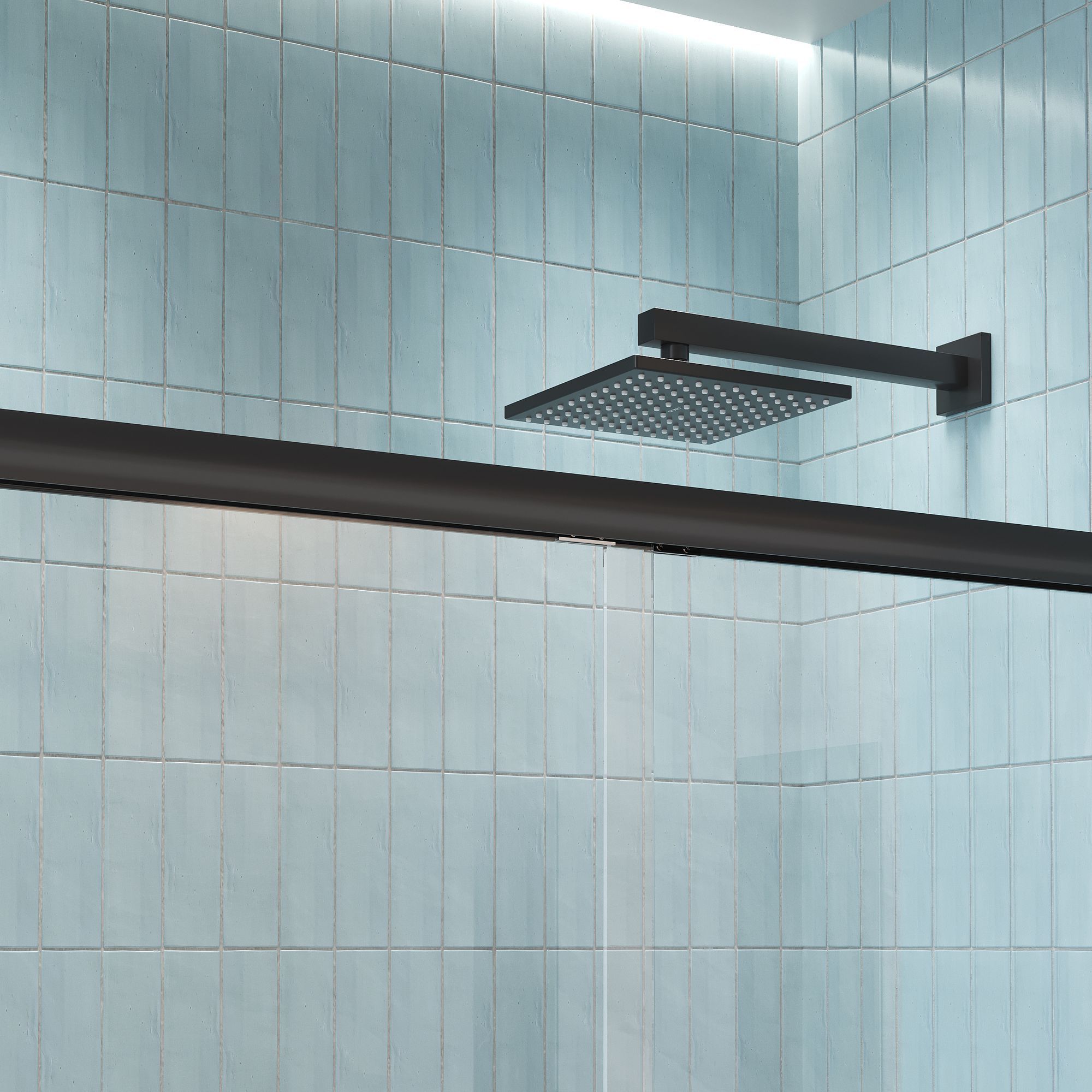 Aluminum Frame Double Double Soft Close Shower Door, Tempered Glass And Dual Stainless Steel Handles