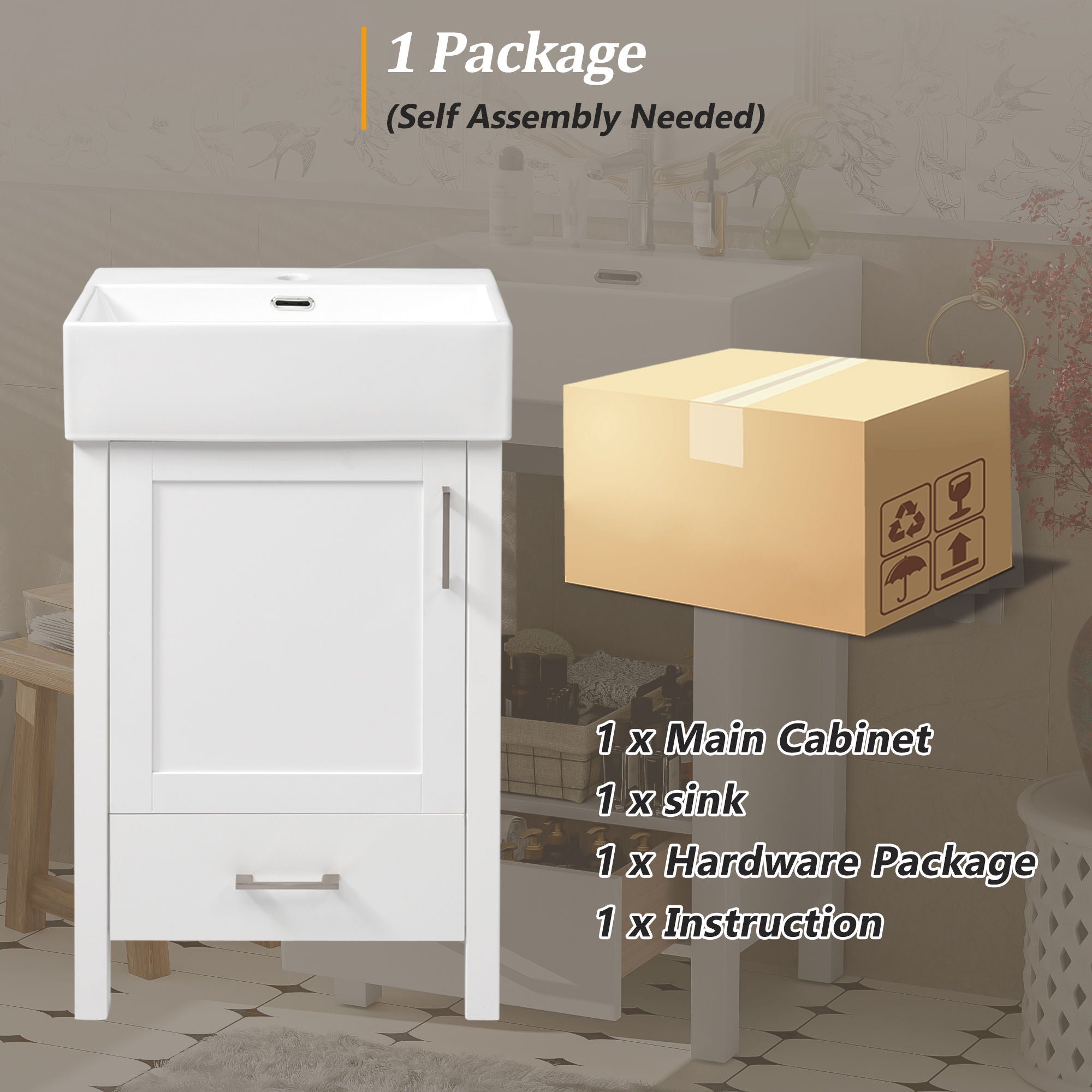 20.28" Bathroom Vanity With Sink & Storage - White