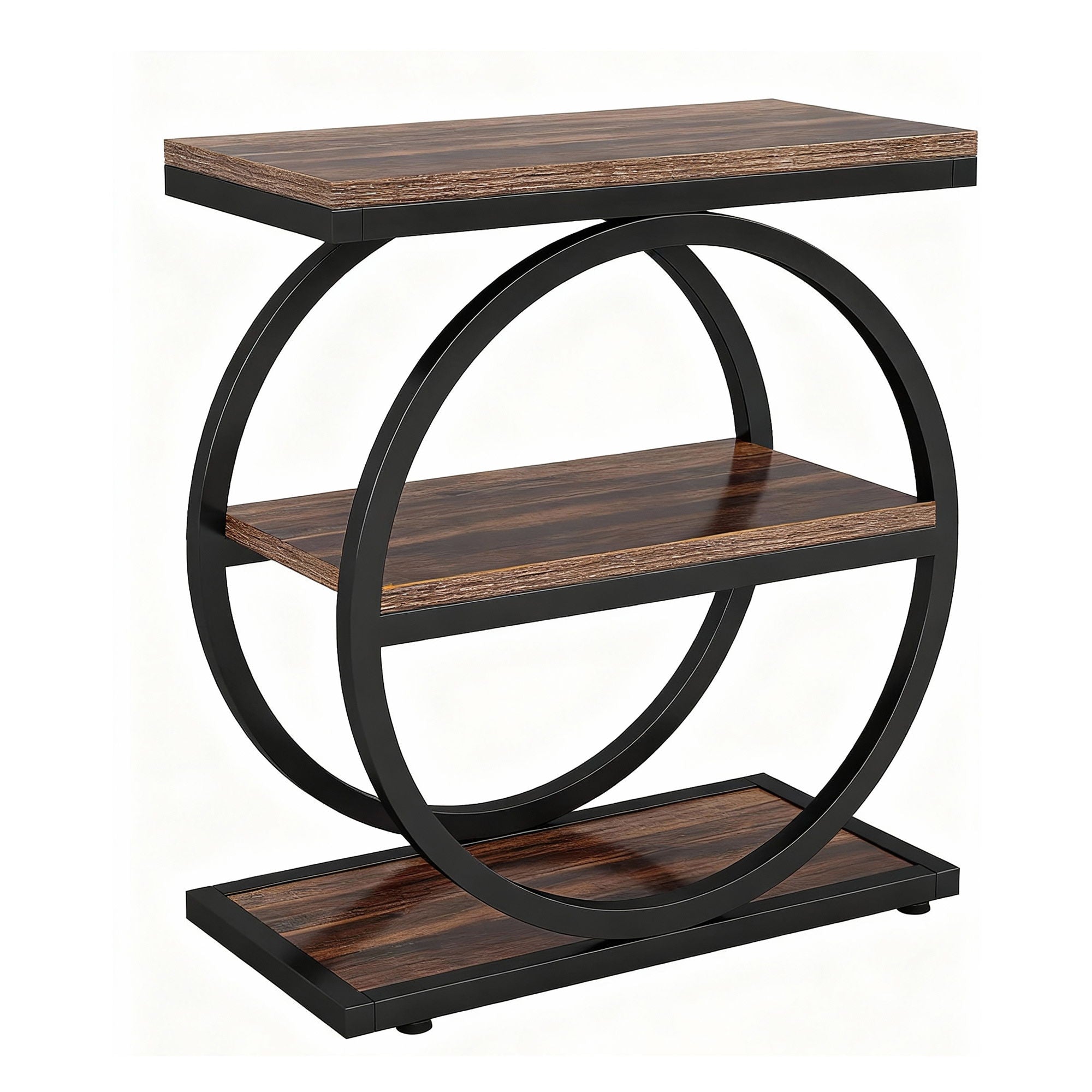 Industrial Narrow End Table With 3 Shelves