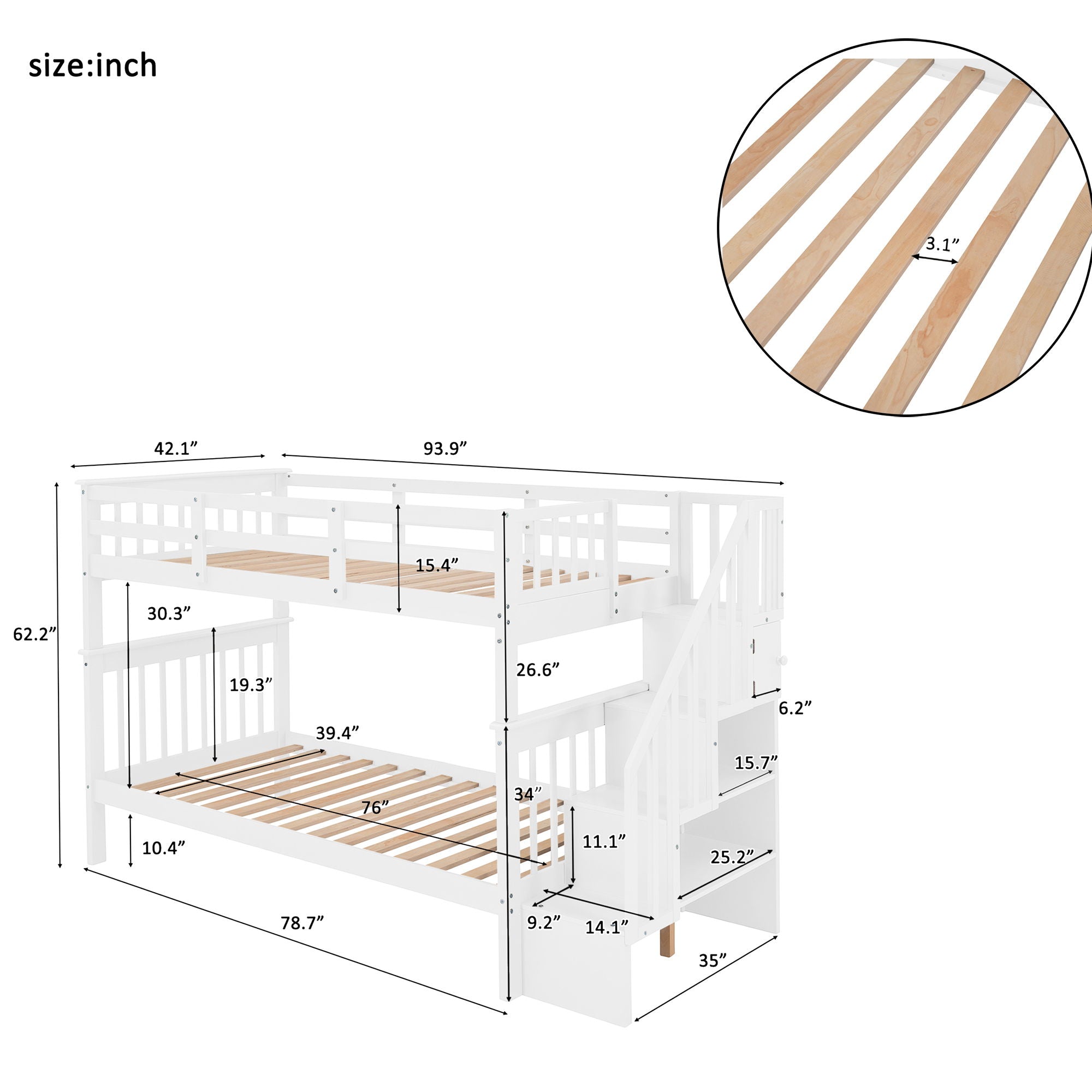 Stairway Bunk Bed With Storage And Guard Rail For Bedroom
