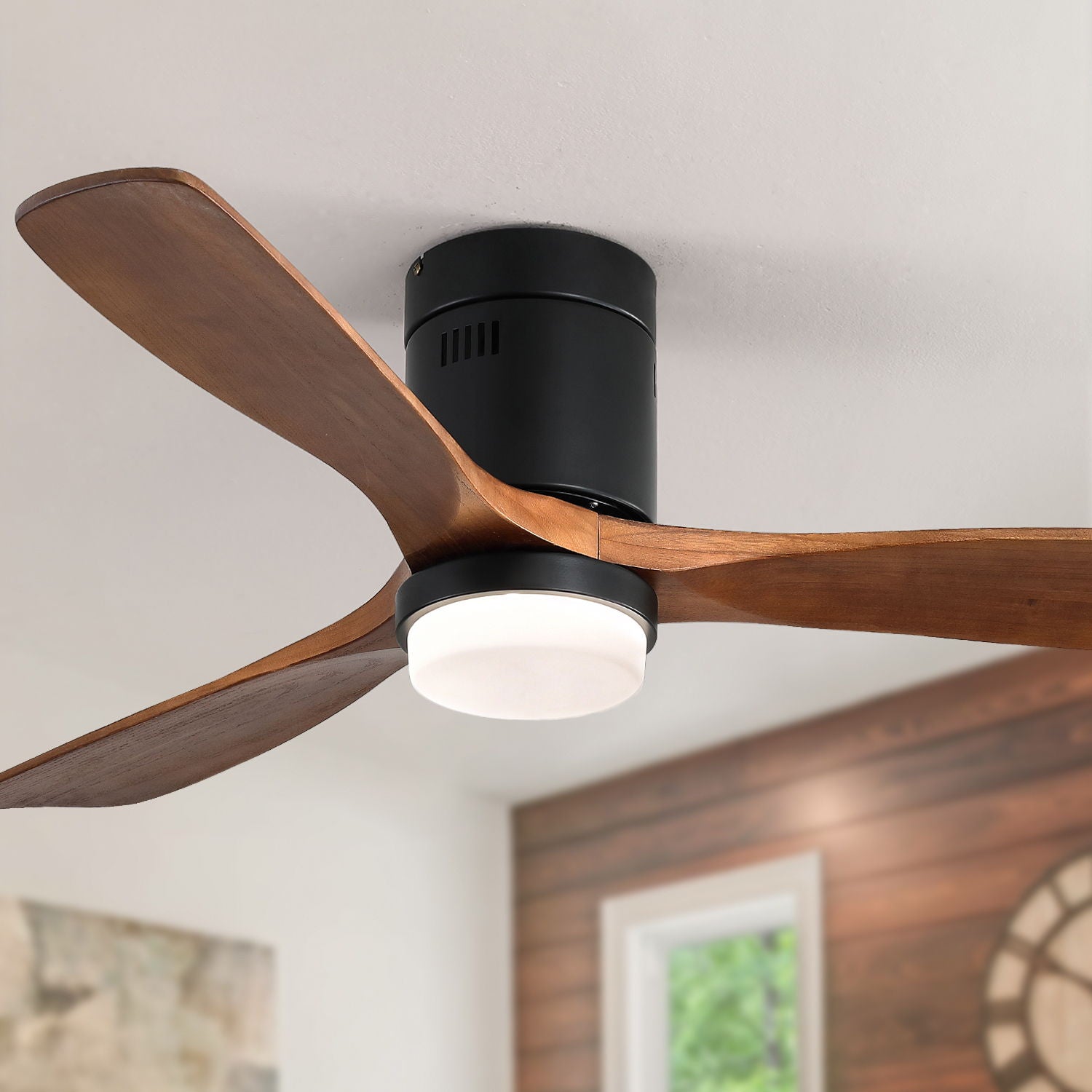 Indoor Ceiling Fan With Lights, Reversible DC Motor, Remote Control - Black