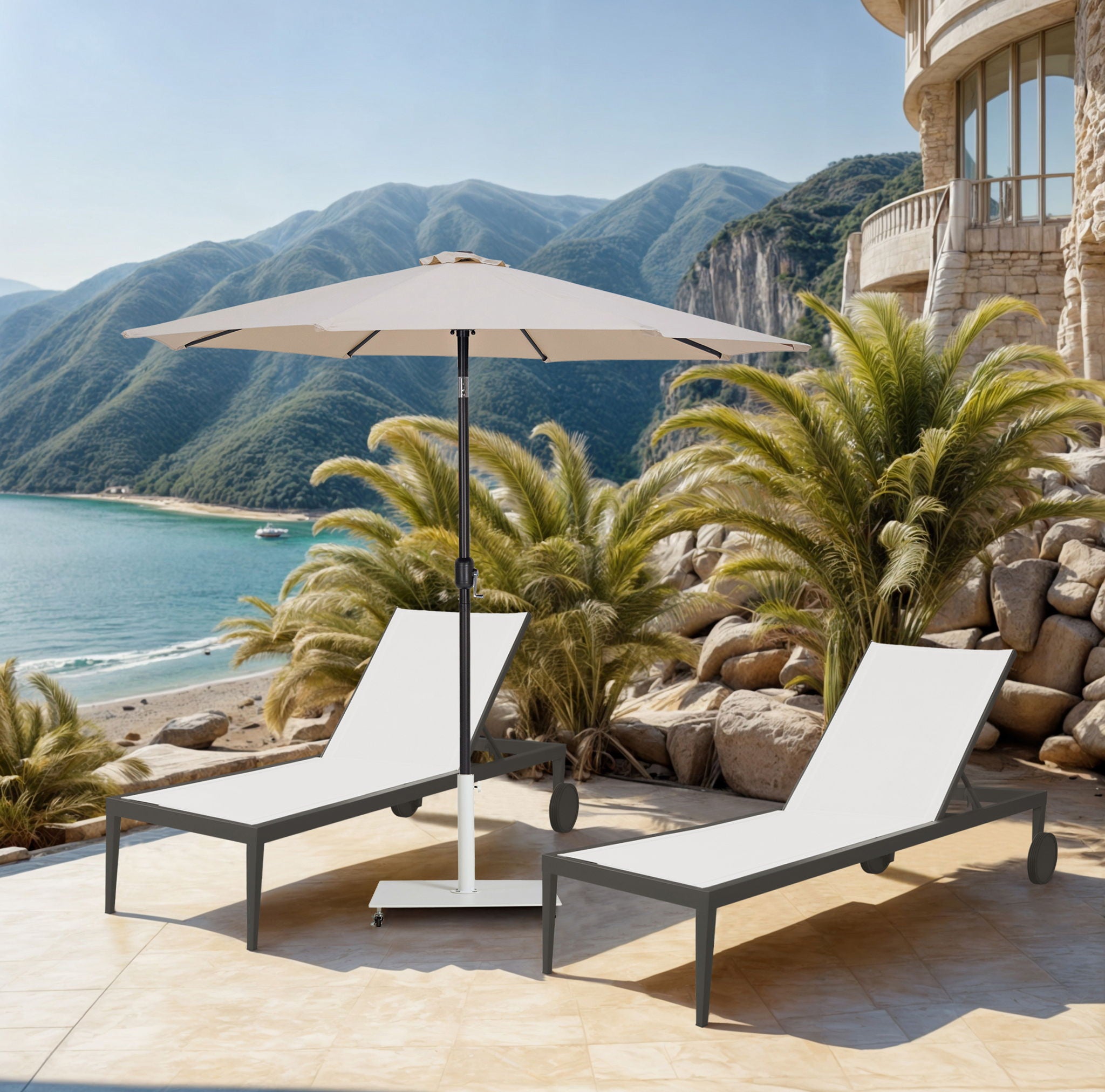 Fiji - Aluminum Patio Umbrella With Square White And Black Base