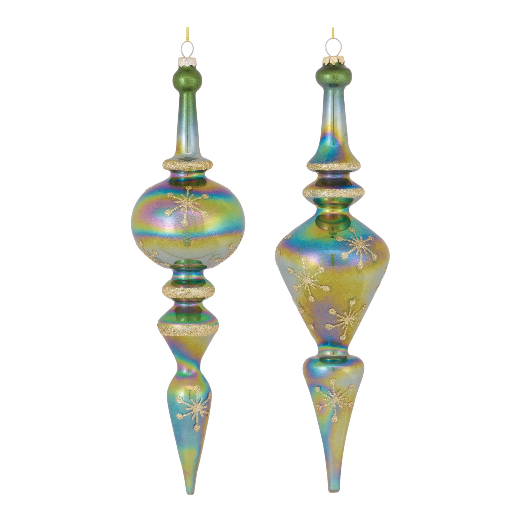 Green-Irredescent-Glass-Finial-Drop-Ornament-(Set-of-6)-Christmas-Ornaments