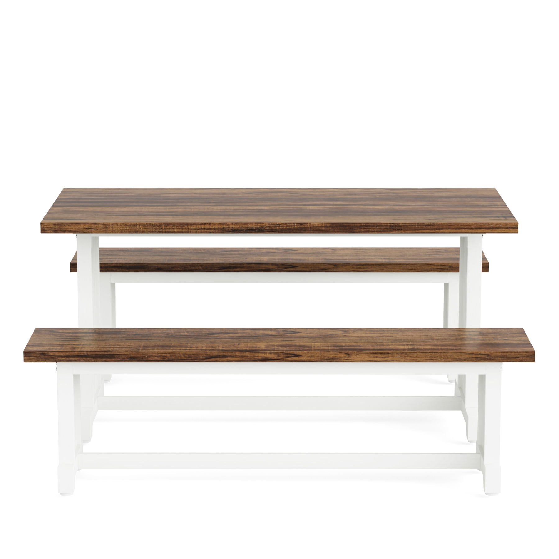 3 Piece Dining Table Set For 2 - 4, With Space Saving Benches - Brown / White