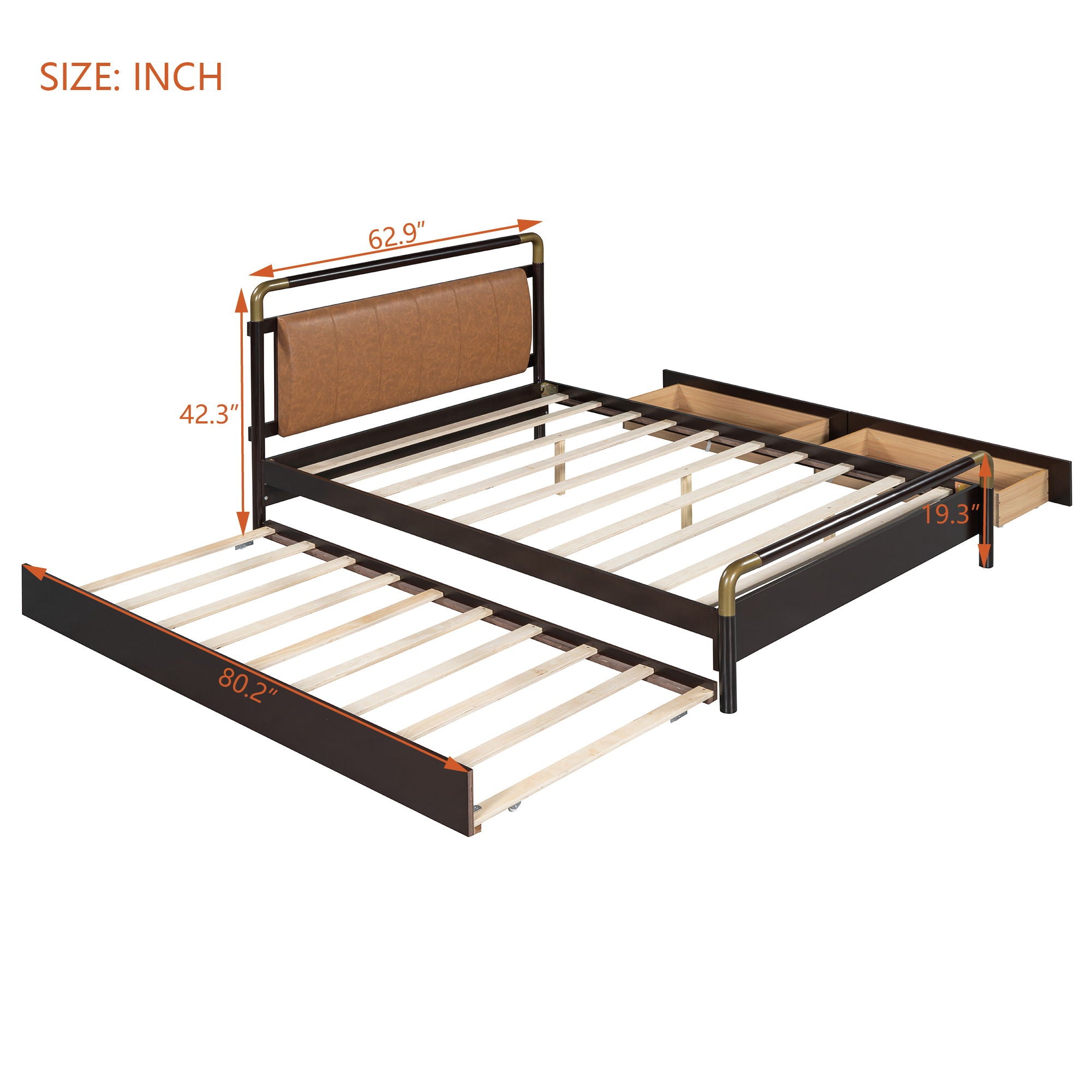 Storage Platform Bed, With 2 Big Drawers, Trundle