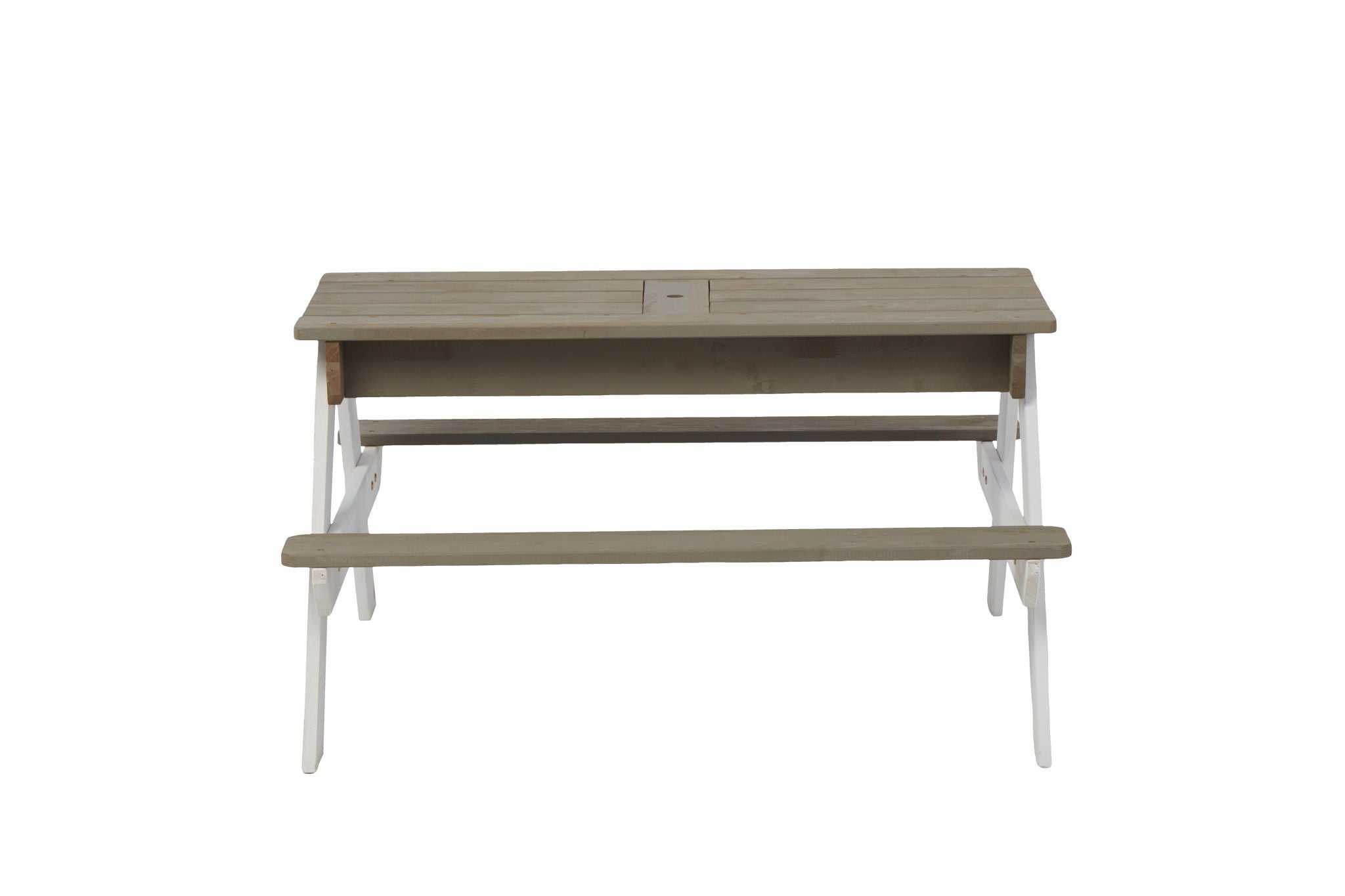 Wooden Kids Picnic Table, Sand And Water Table With Umbrella, Activity Table For Outdoor Backyard Patio Play - White / Gray