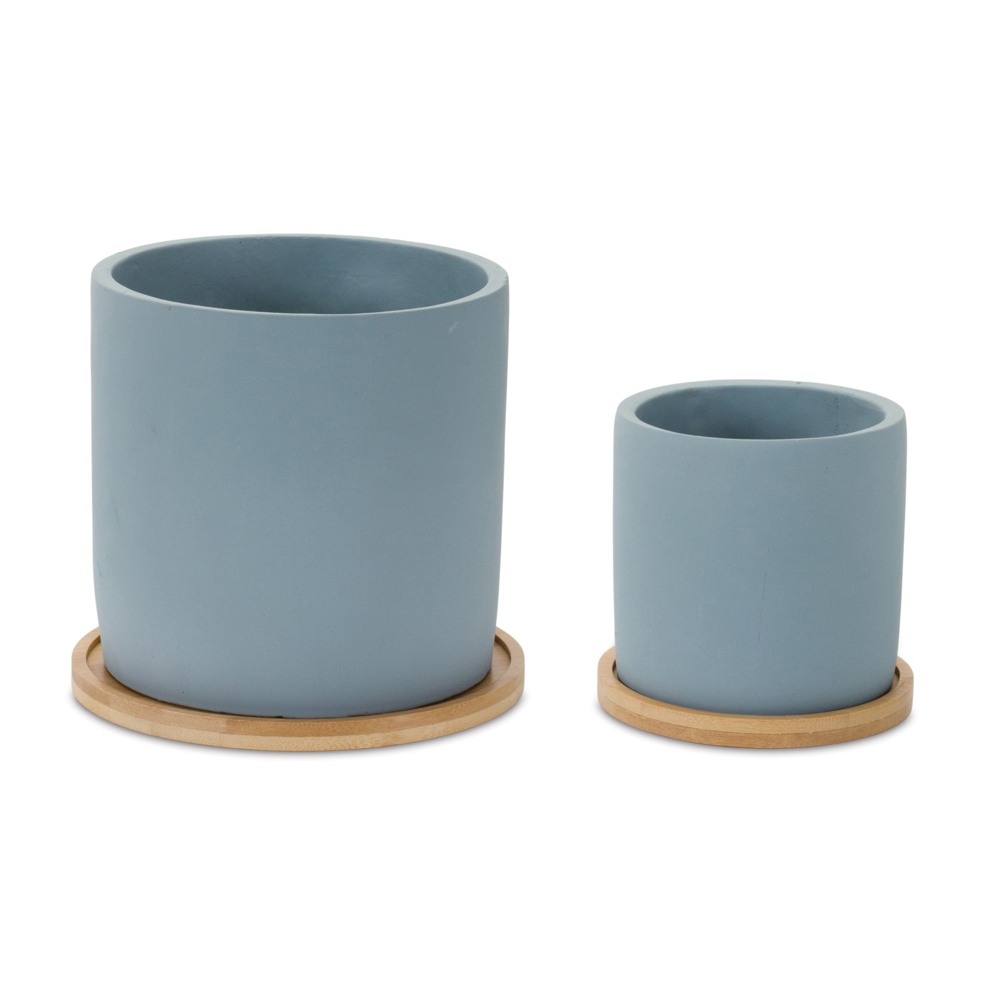 Blue-stone-planter-with-wood-plate-(set-of-2)-Pots-&-Planters