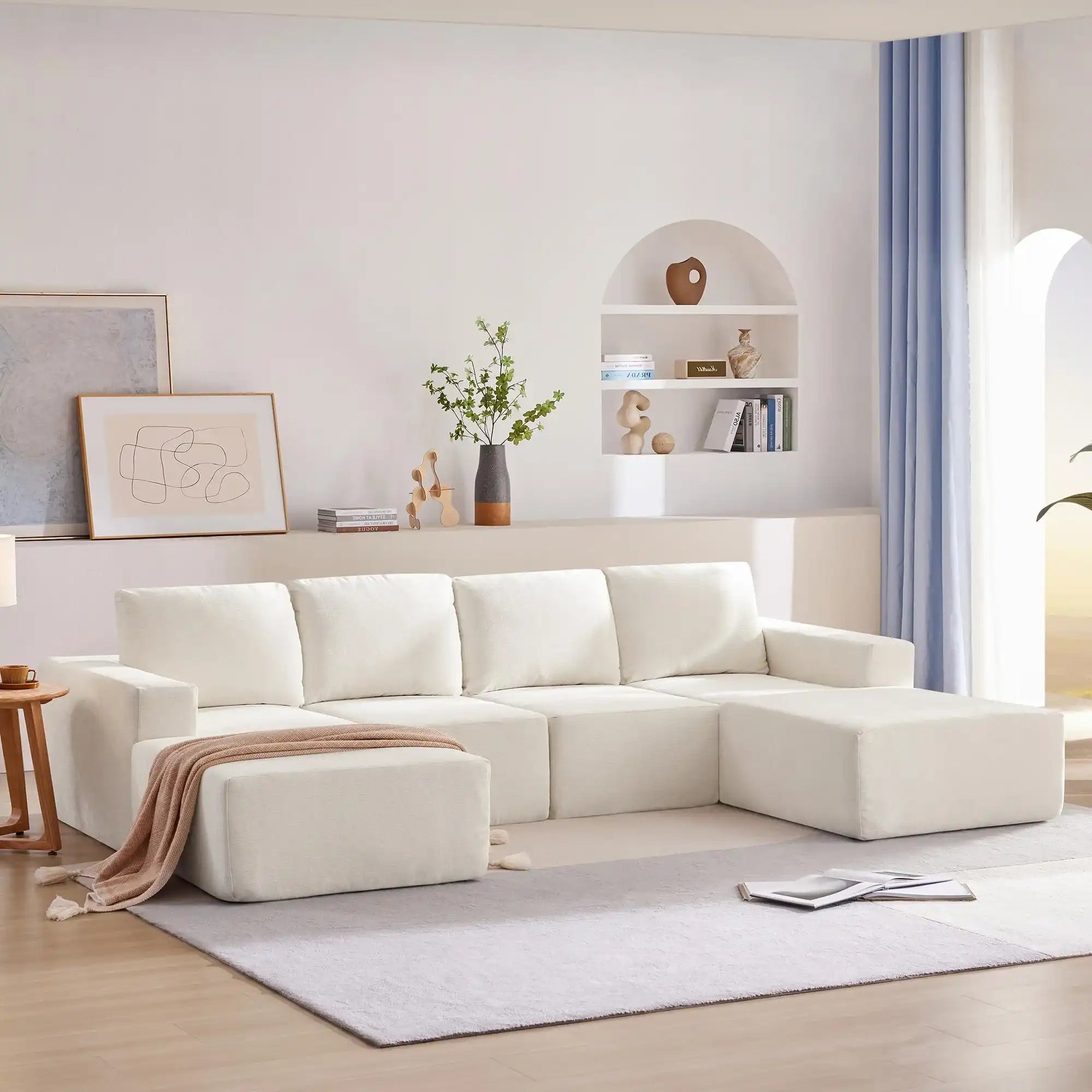 Luxury Cloud Modular U Shaped Sectional Sofa with Ottoman Compressed Foam