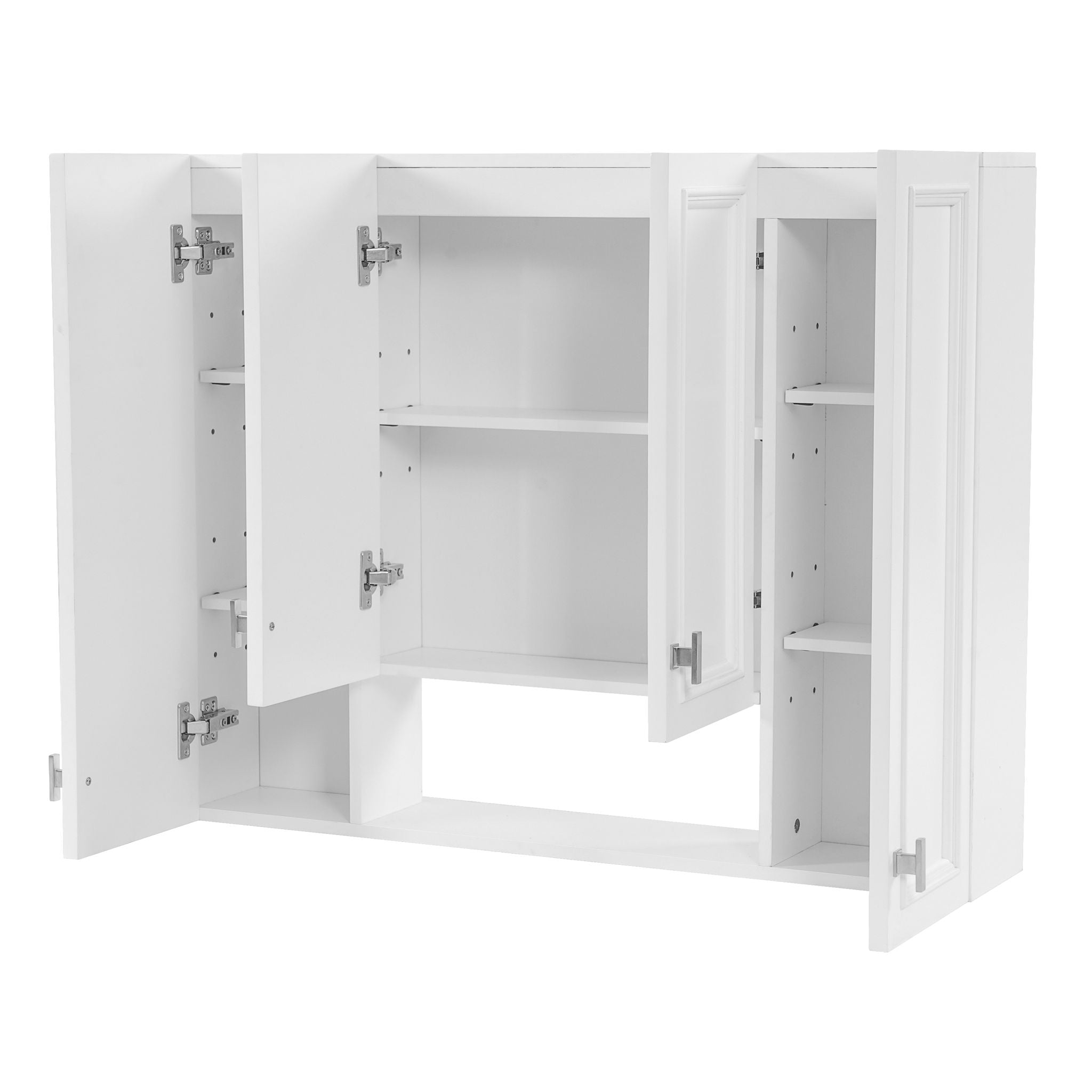 Bathroom Cabinet With 5 Adjustable Shelves, Wall-Mounted Medicine Cabinet, Soft-Closing Hinges, Open Shelving Design - White