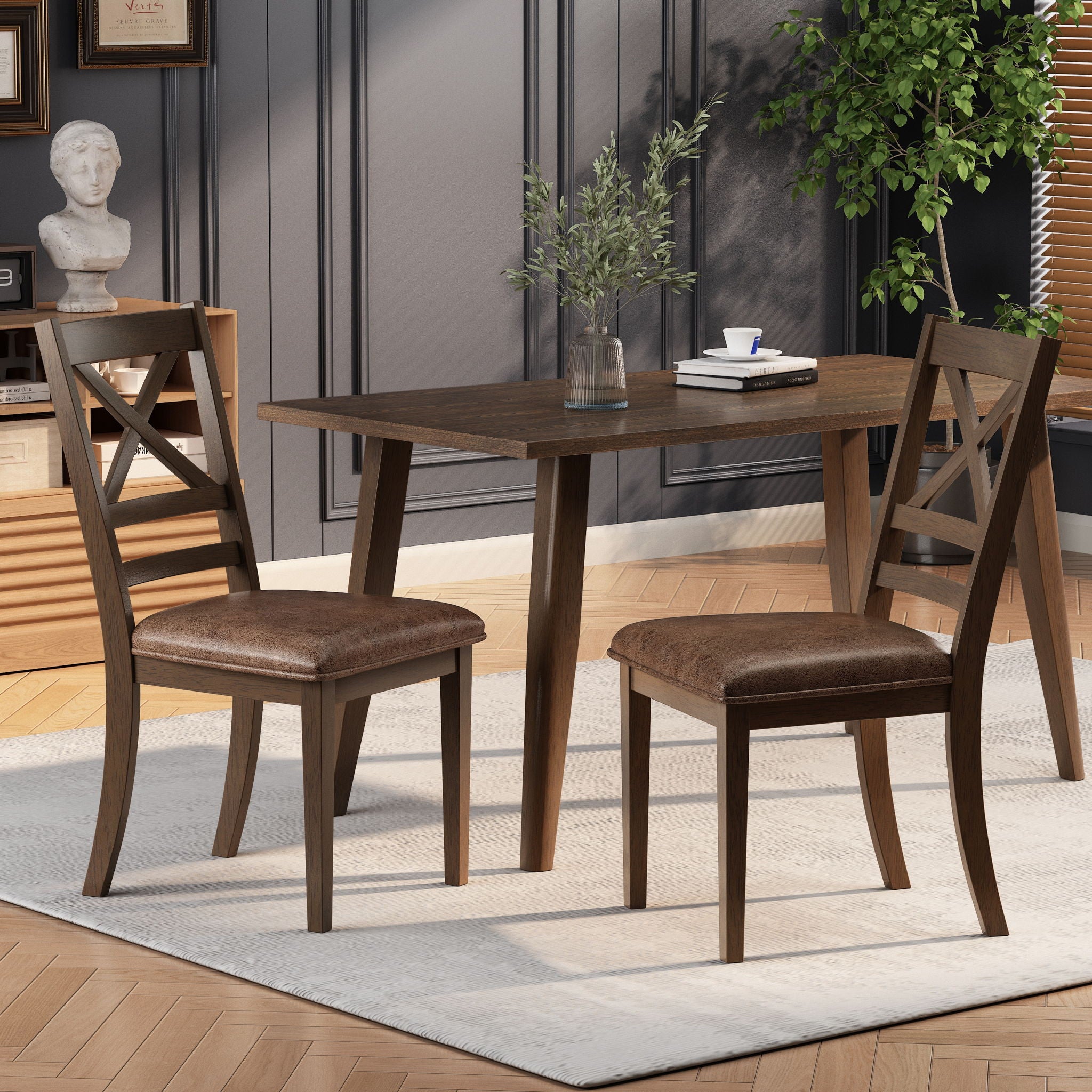 Country Style Dining Chairs (Set of 2) With Cross Back Design - Brown - Best Buy Furniture