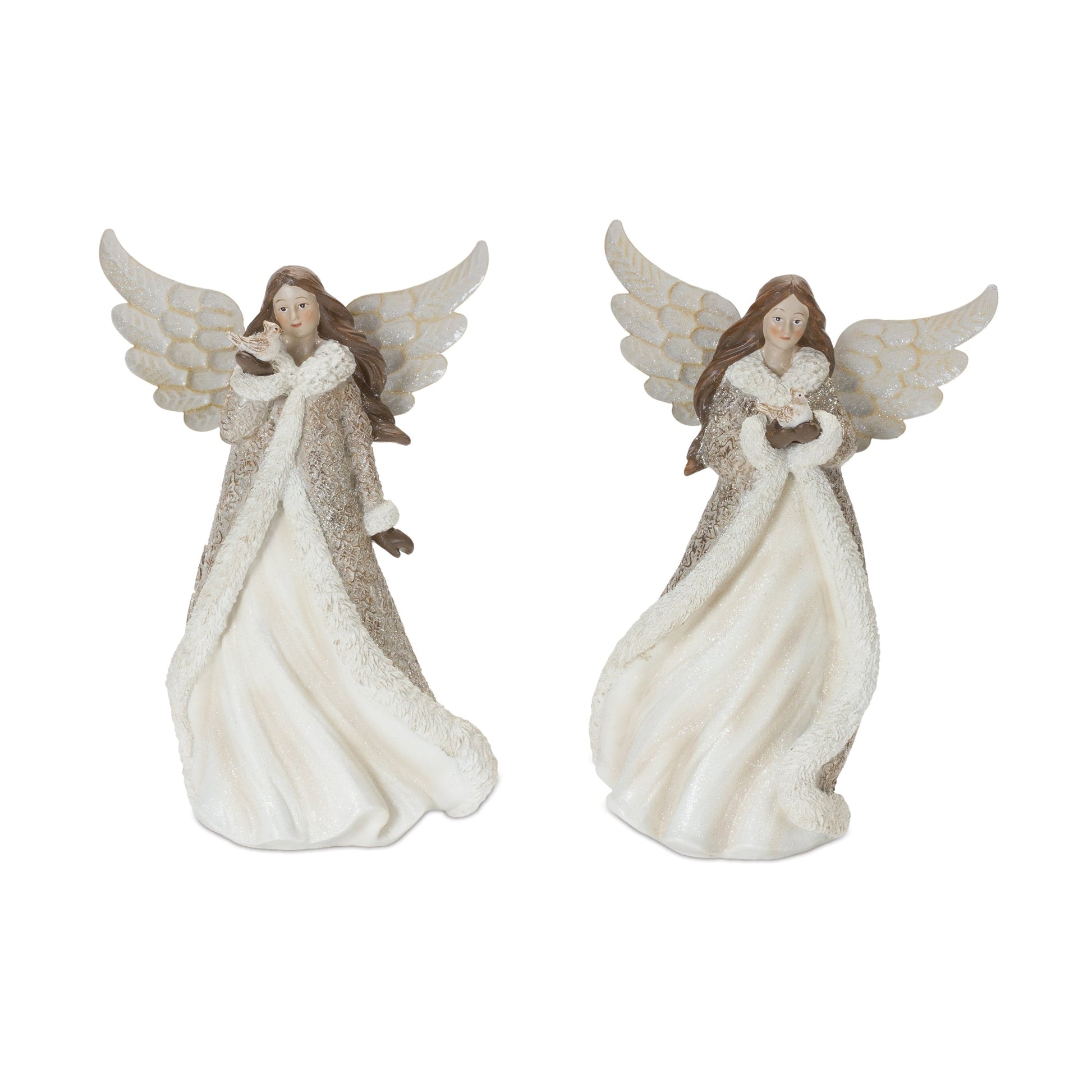 Winter-Angel-Figurine-with-Bird-Accent-(Set-of-2)-Christmas-Decor