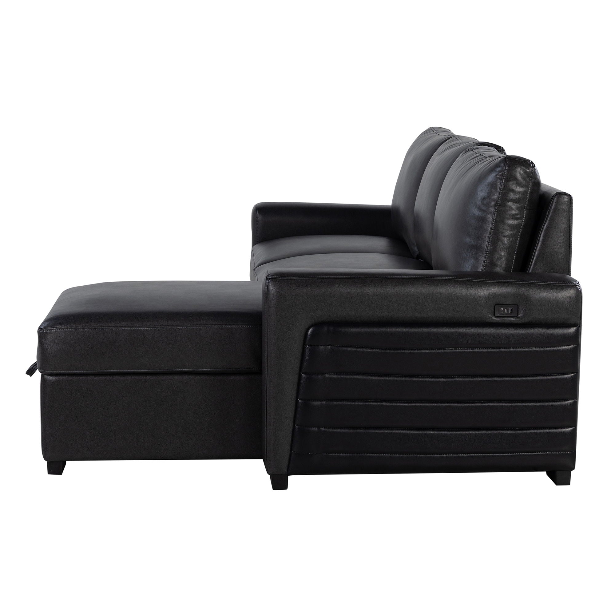 Montero - Sofa With Pull Out Bed, Drop Down Table, USB And Cup Holders, Storage Chaise - Charcoal Black