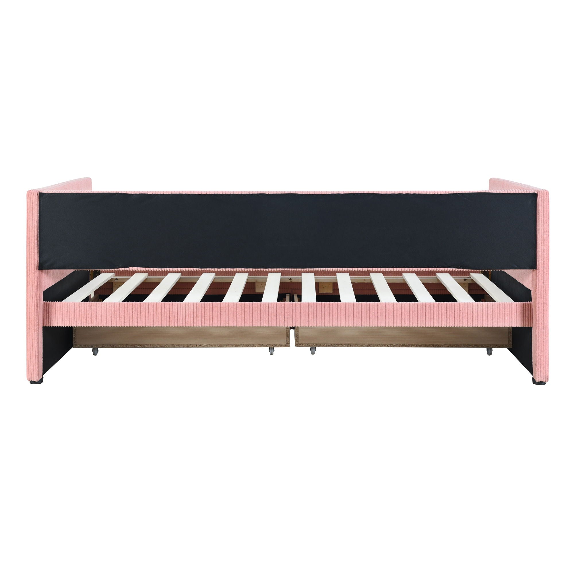 Corduroy Daybed With Two Drawers And Wood Slat