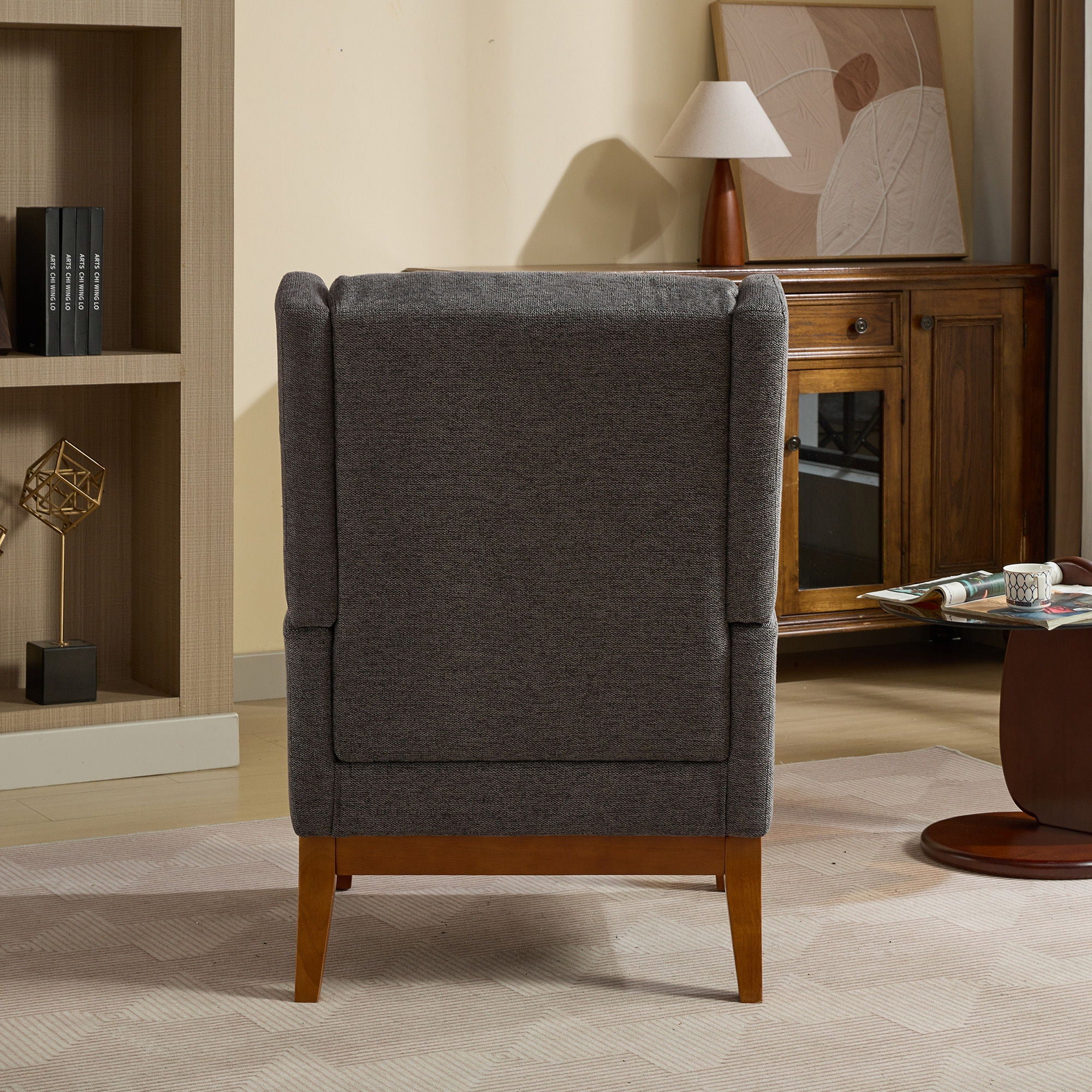 Wide Modern Accent Chair With Wood Legs For Living Room