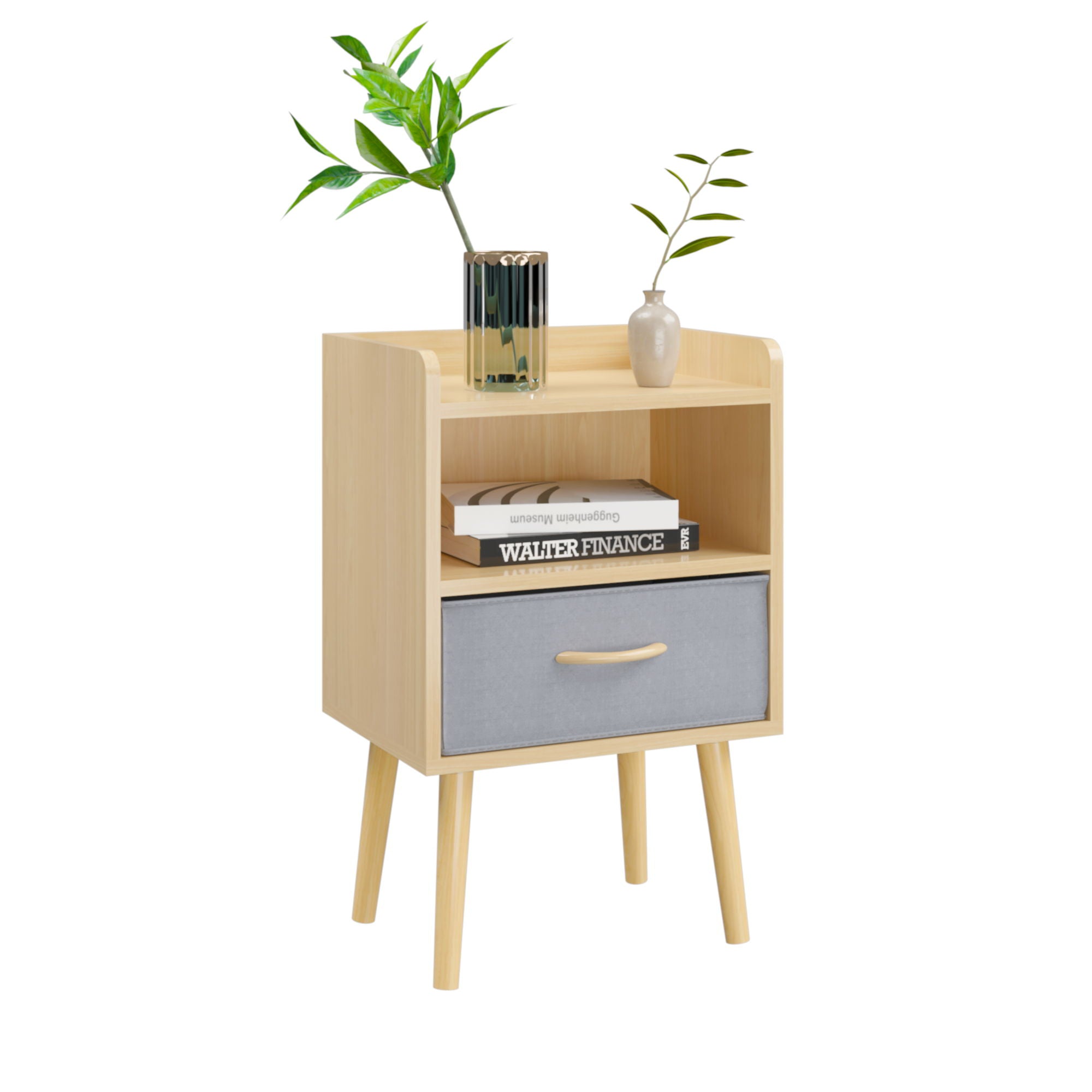 Nightstand With Collapsible Drawer, 2 Tier Storage End Table For Bedroom