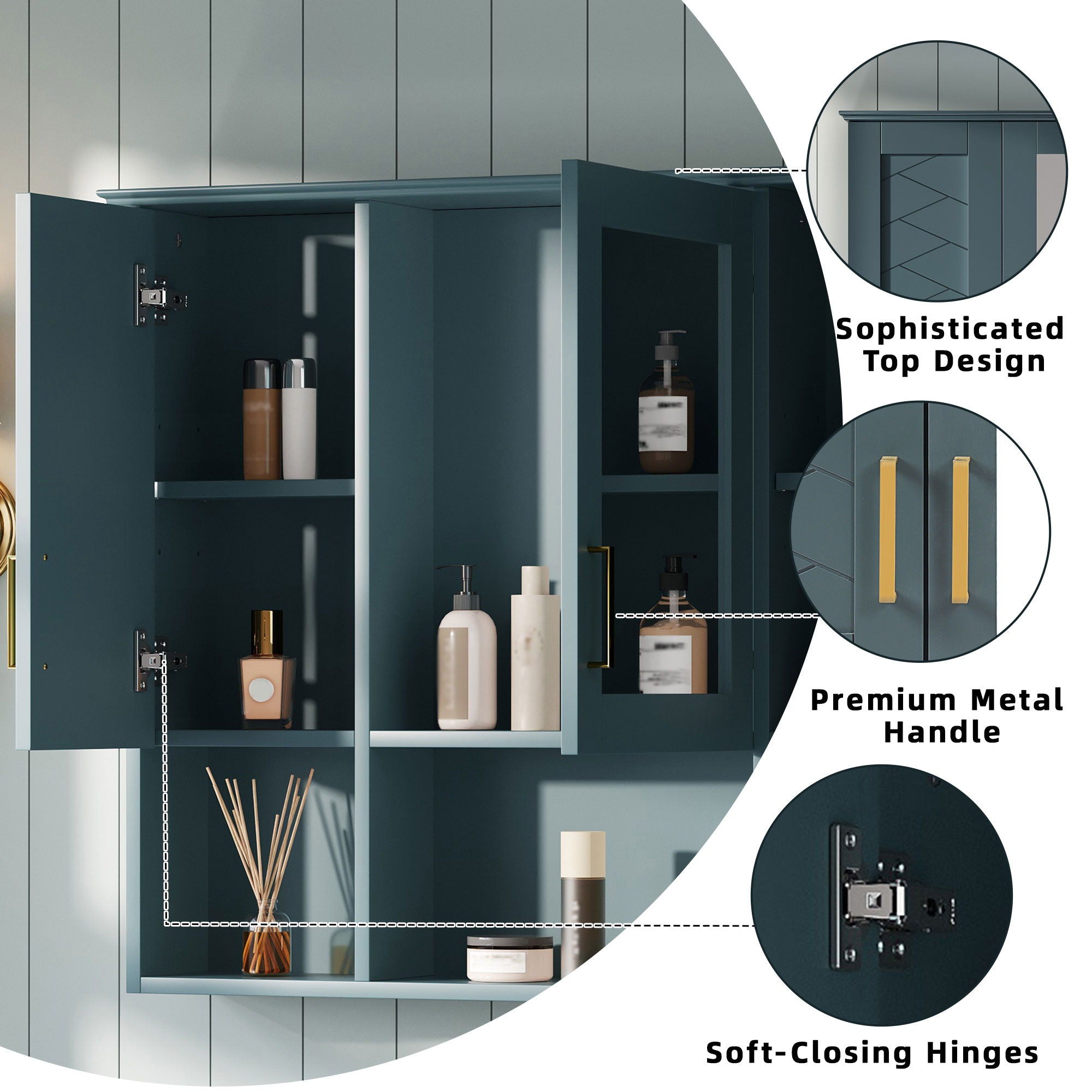Modern Wall Mounted Medicine Cabinet With Adjustable Shelves, Soft Close Doors, High Define Mirror