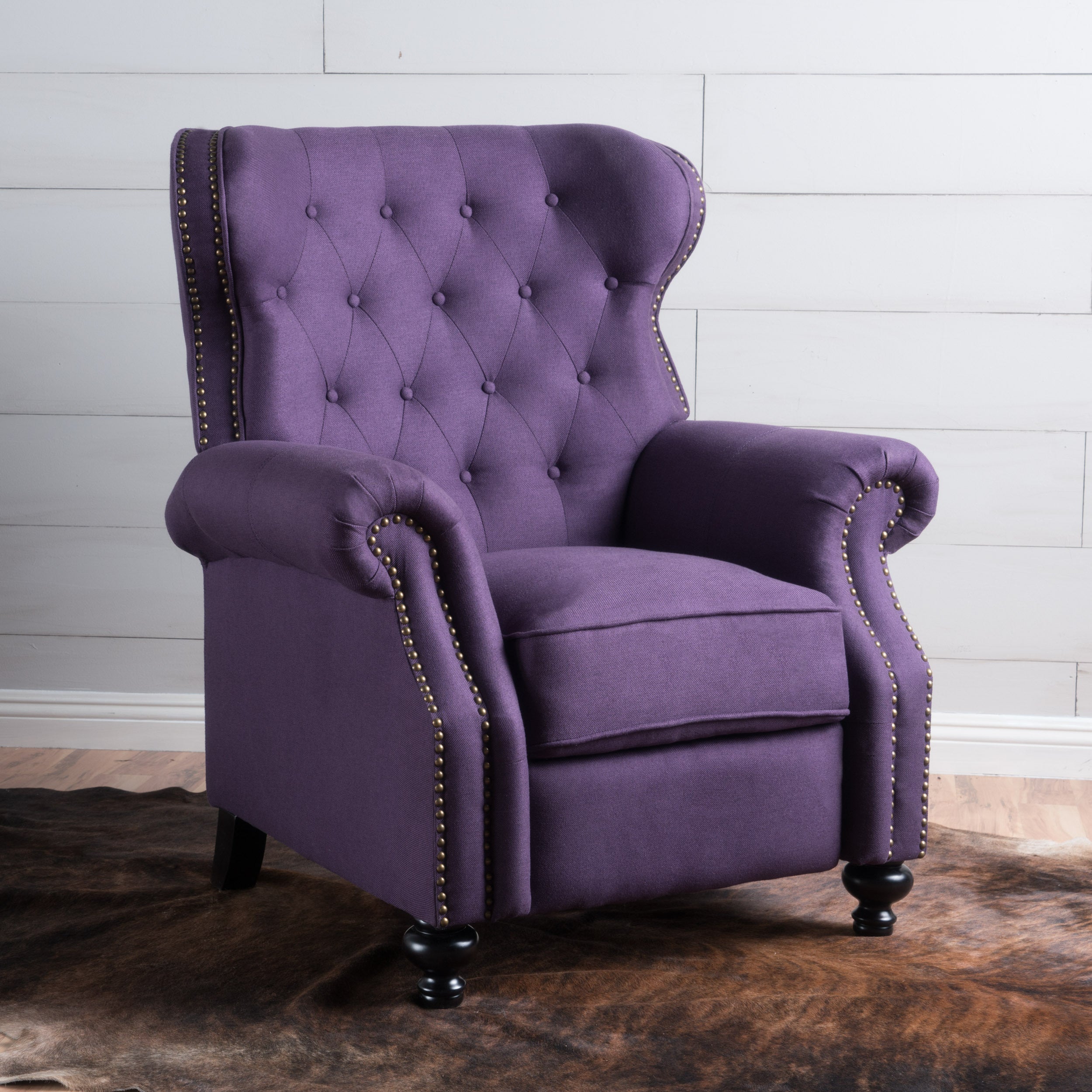Beacon Accented Push Back Recliner Chair with Rolled Arms Plum