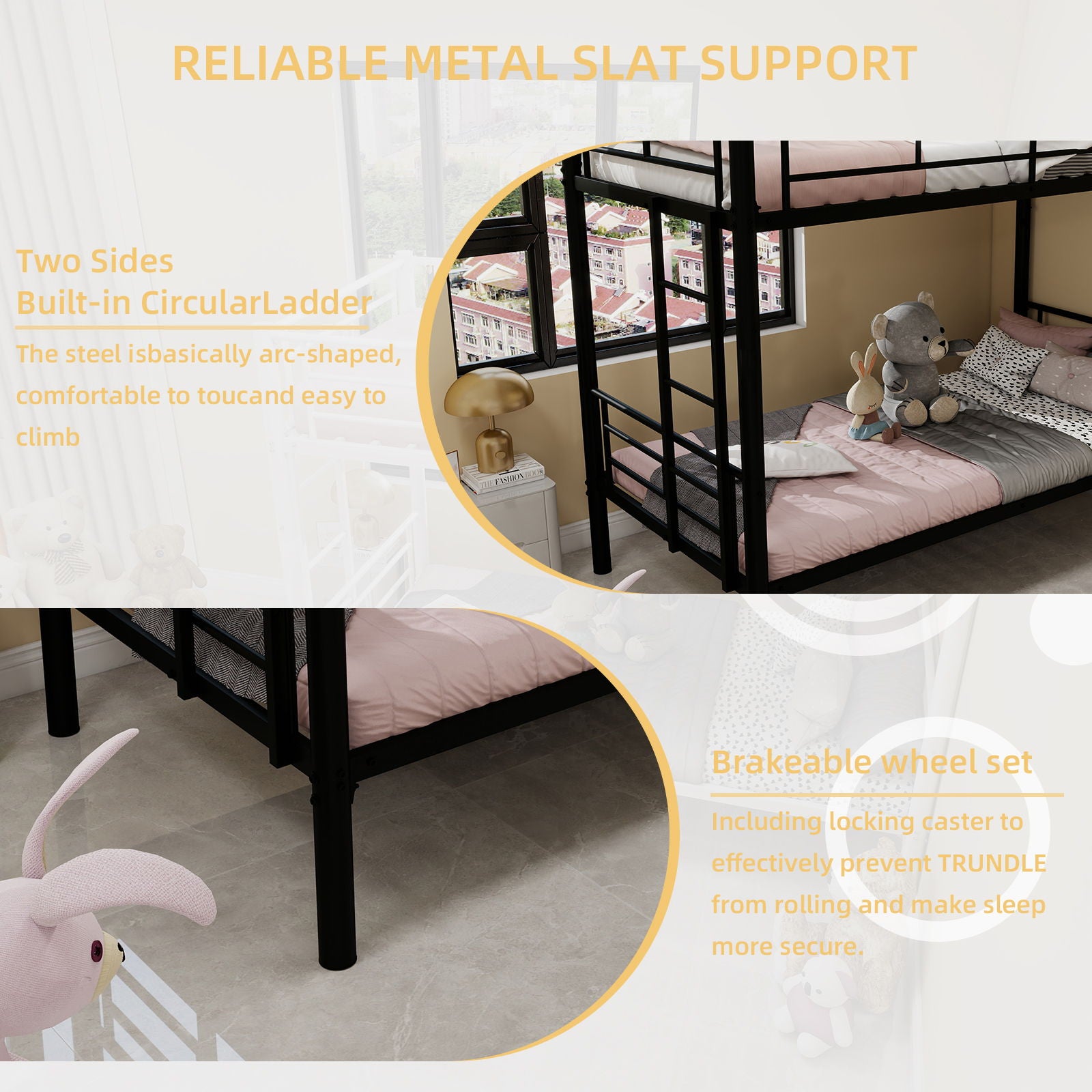 Bunk Bed For Kids, Convertible Frame With Ladders & Guardrail