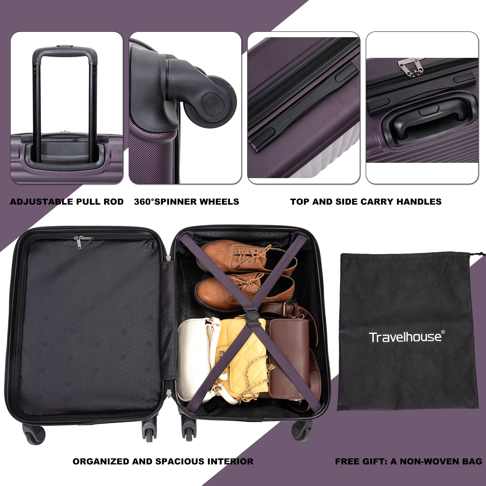 20" Carry On Luggage Lightweight Suitcase, Spinner Wheels