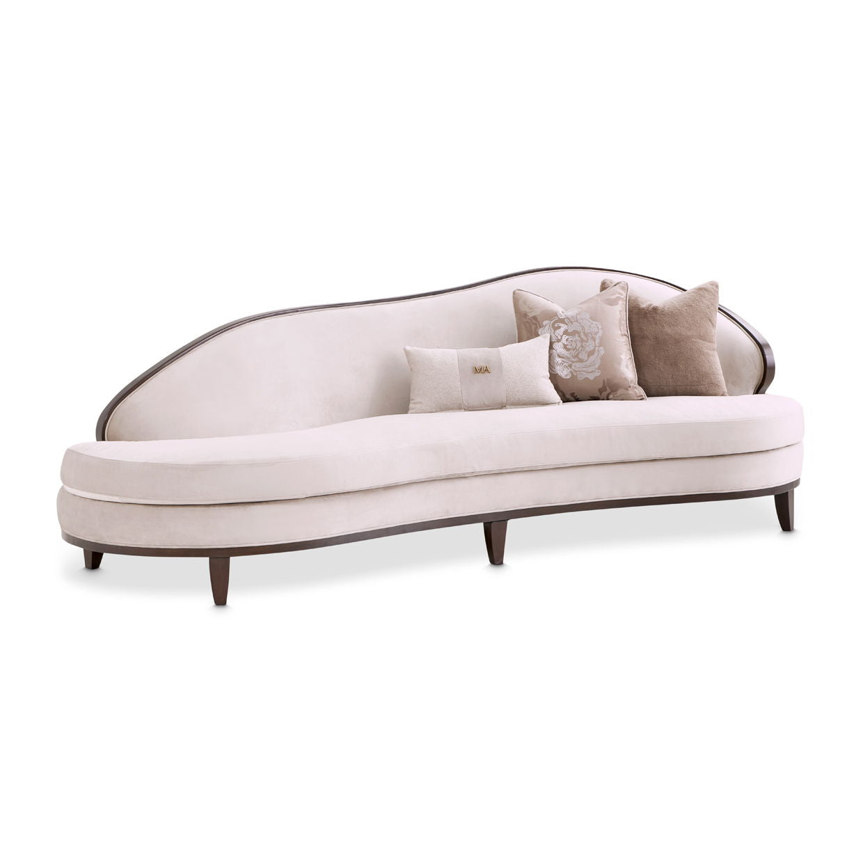 Camellia Field - Asymmetrical Velvet Sofa - Beige / Dark Brown