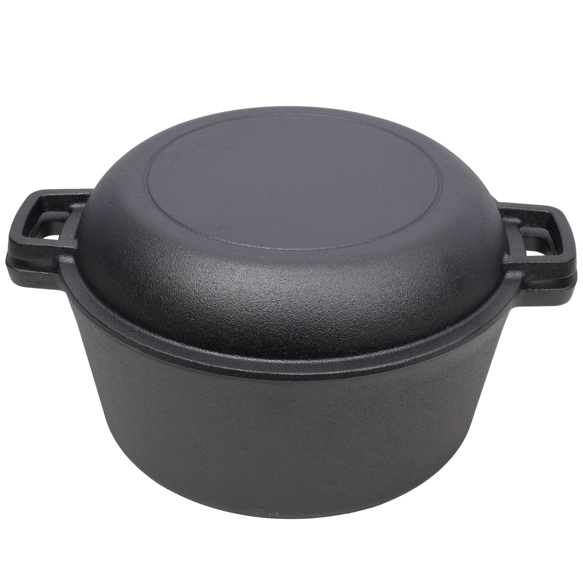 Pre-Seasoned Cast Dutch Oven 2 In 1 With Dual Handles And Covers, 5 Quart - Black