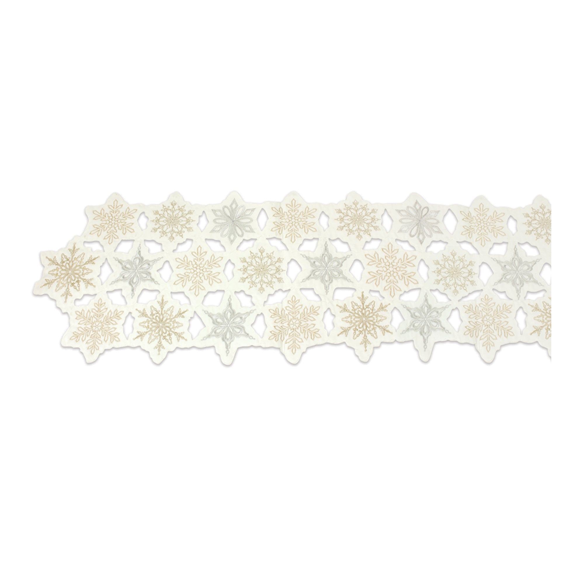 Embroidered Snowflake Table Runner 68"L