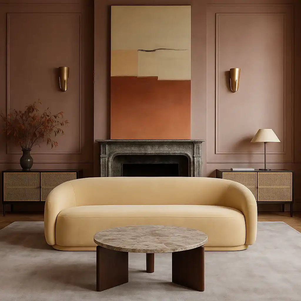 Varenna - Marble Top And Acacia Wood Base Coffee Table - Beige