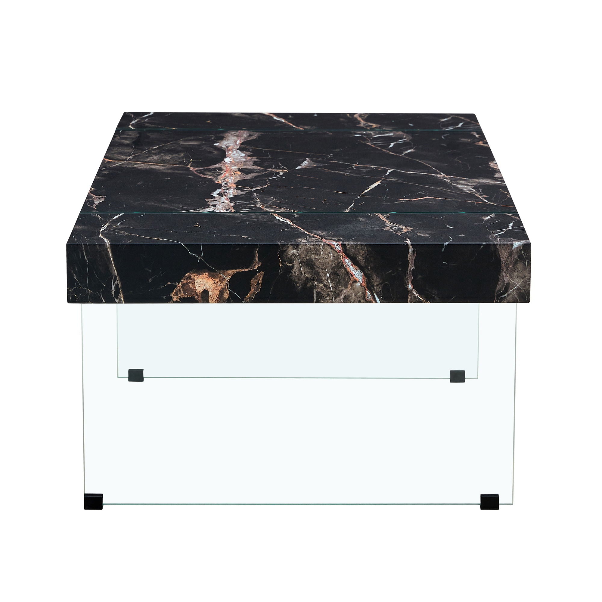 Modern Marble Patterned Coffee Table With Tempered Glass Legs
