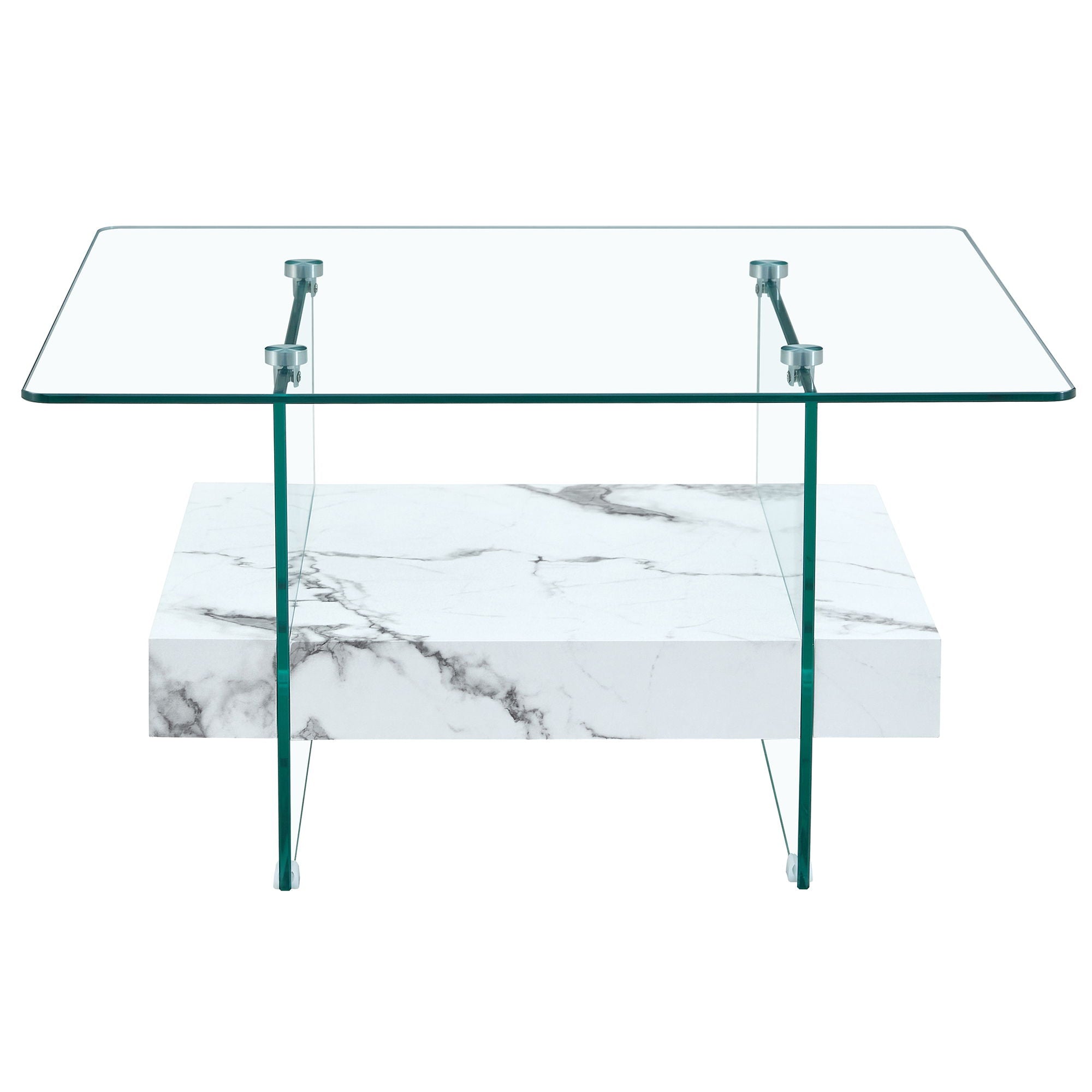 Modern 2 Tier Square Coffee Table, Elegant Marble Pattern