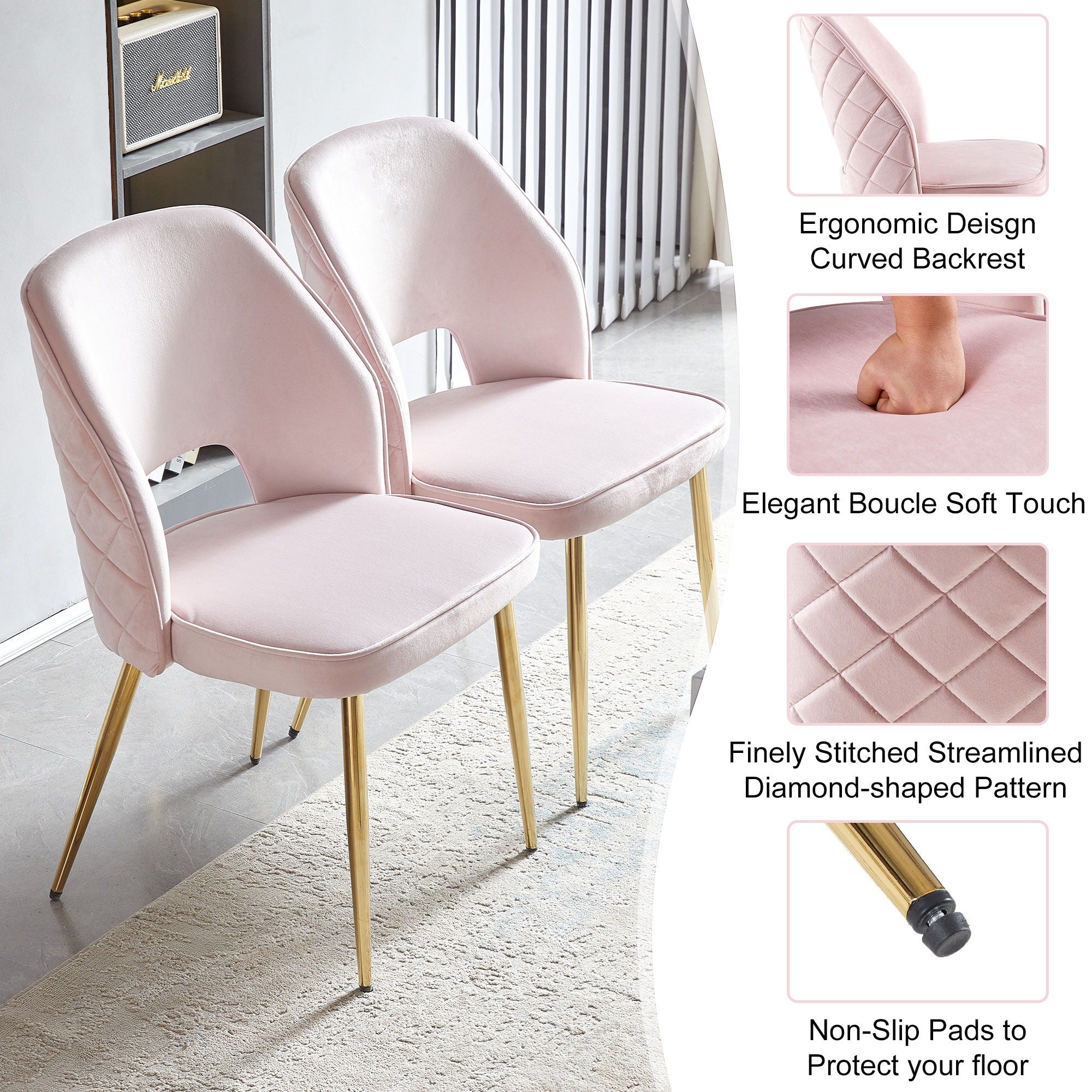 Velvet Dining Chairs With Metal Legs And Hollow Back Upholstered Dining Chairs - Best Buy Furniture