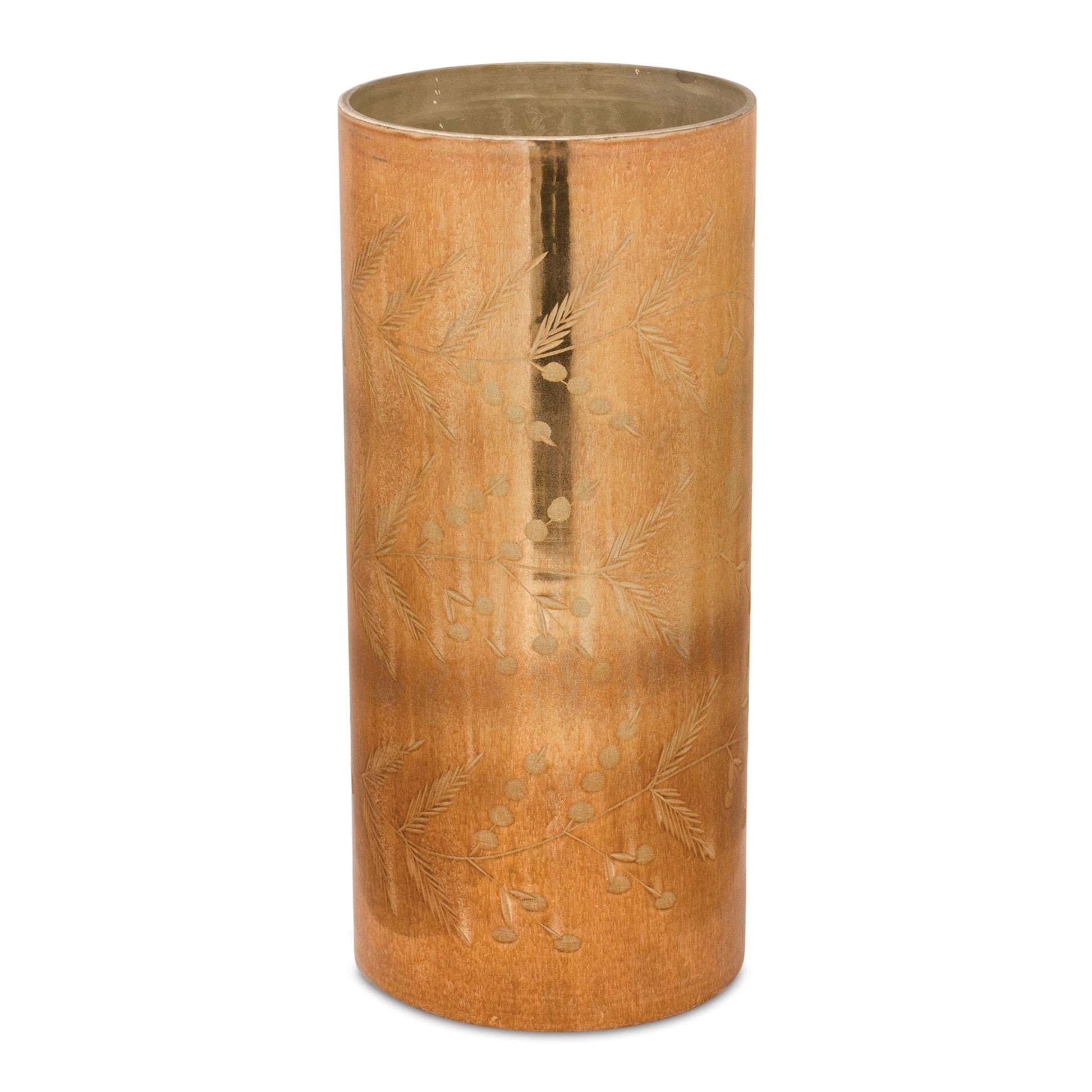 Gold-Etched-Amber-Glass-Candle-Holder-(Set-of-2)-Candle-Holders